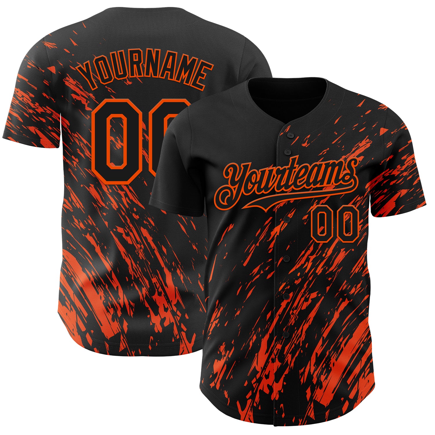 Custom Black Orange 3D Pattern Design Paint Stroke Grunge Streak Authentic Baseball Jersey