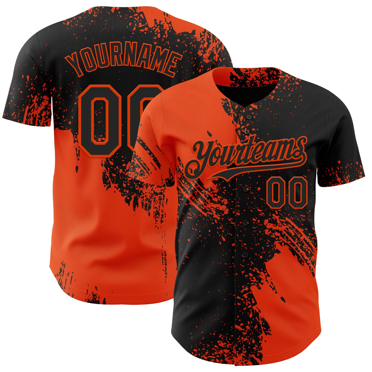 Custom Black-Orange Abstract Brush Stroke Authentic Baseball Jersey