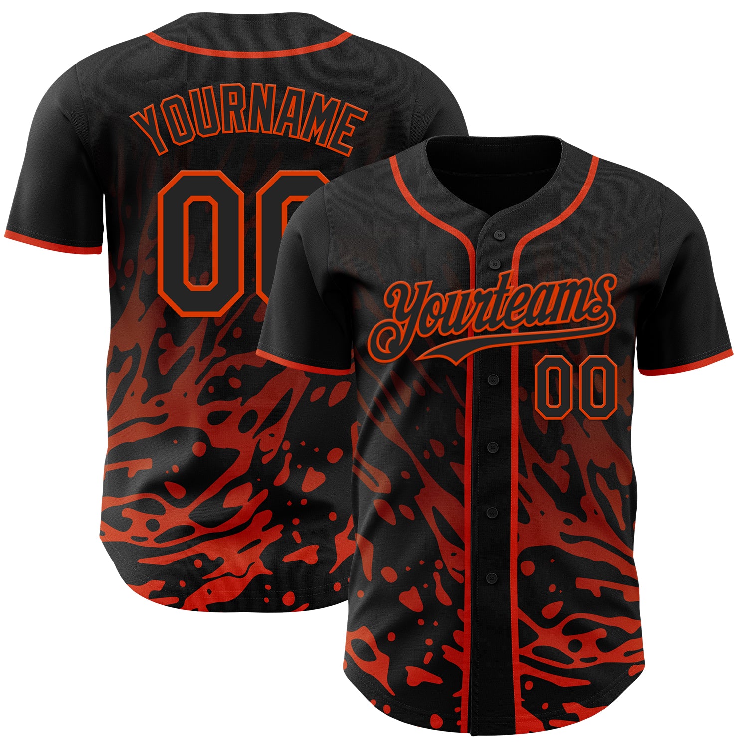 Custom Black-Orange Fluid Liquid Wave Splatter Authentic Baseball Jersey