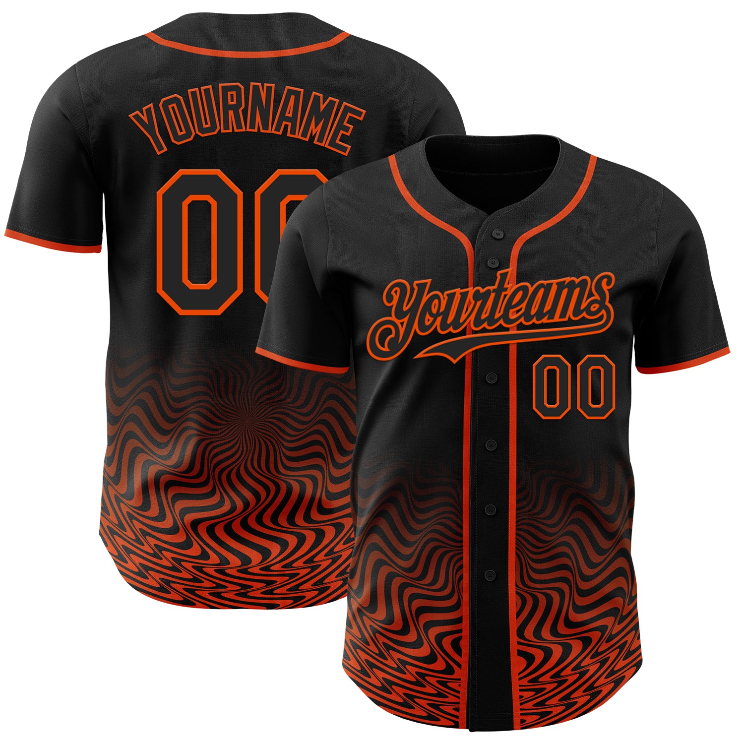 Custom Black-Orange Fluid Wave Psychedelic Swirl Authentic Baseball Jersey