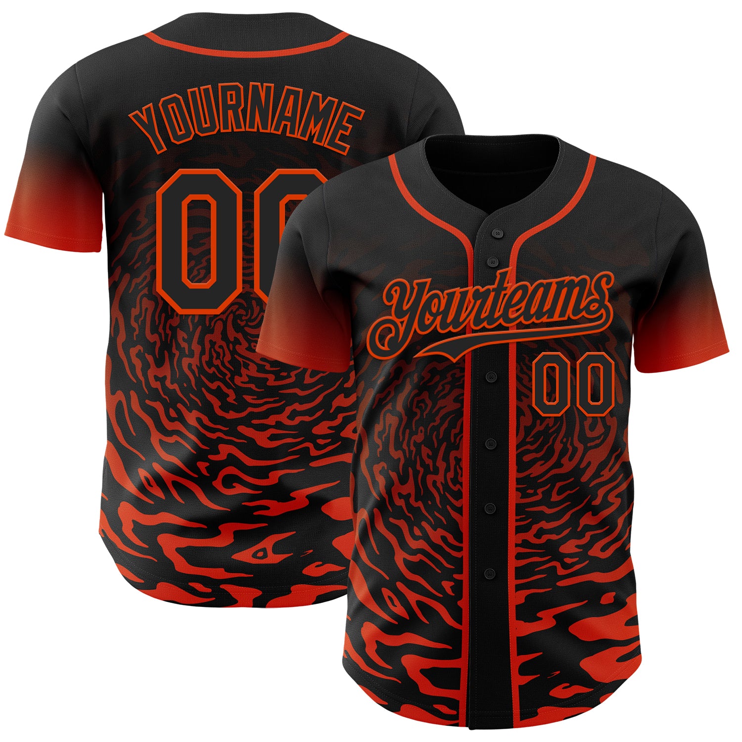 Custom Black-Orange Fluid Wave Splatter Gradient Authentic Baseball Jersey