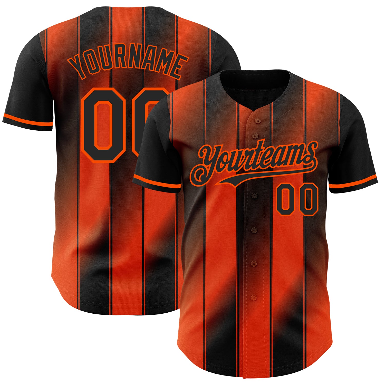 Custom Black-Orange Gradient Classic Vertical Stripe Authentic Baseball Jersey