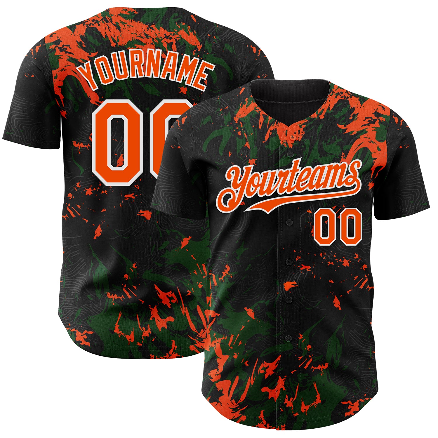 Custom Black Orange Green-White 3D Pattern Design Splash Authentic Baseball Jersey