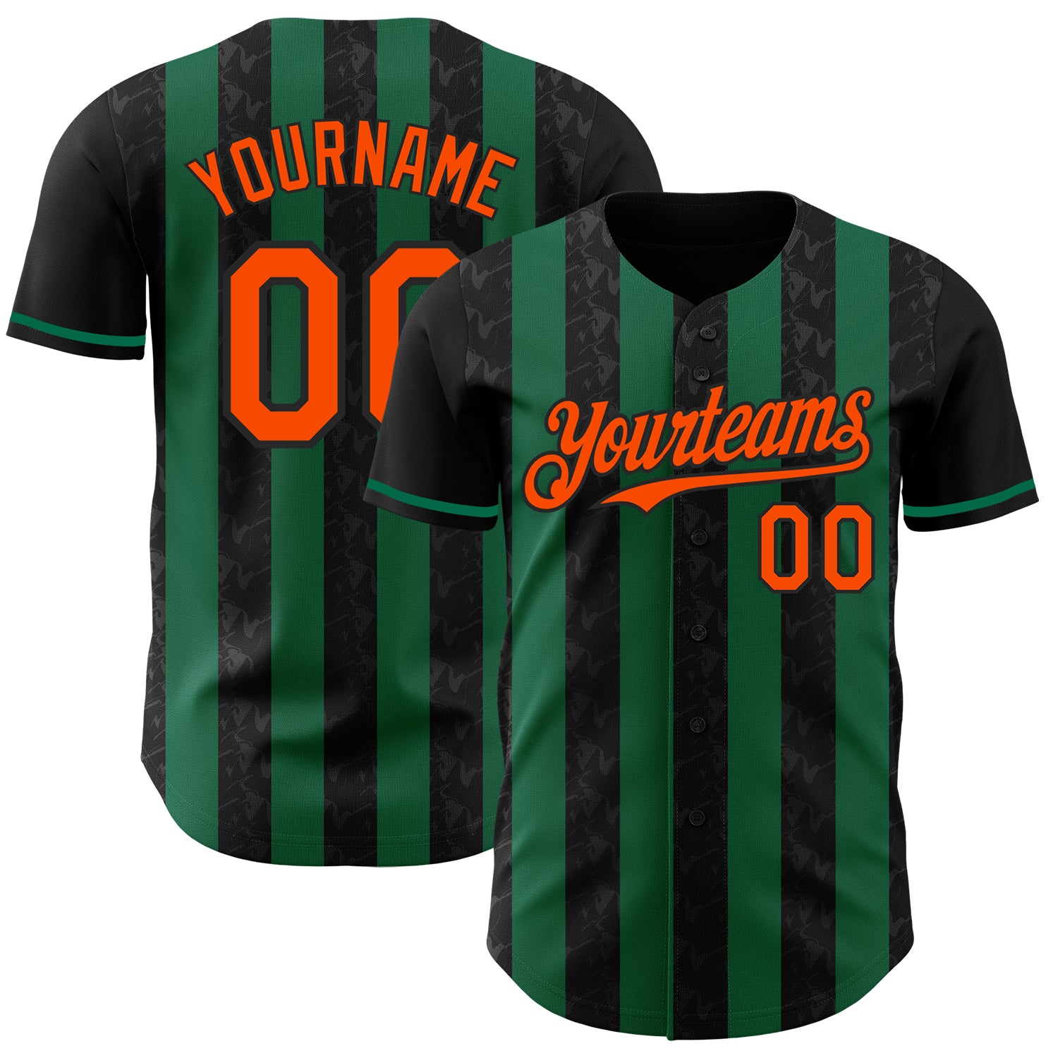 Custom Black Orange-Kelly Green Classic Vertical Stripe Fluid Liquid Texture Authentic Baseball Jersey