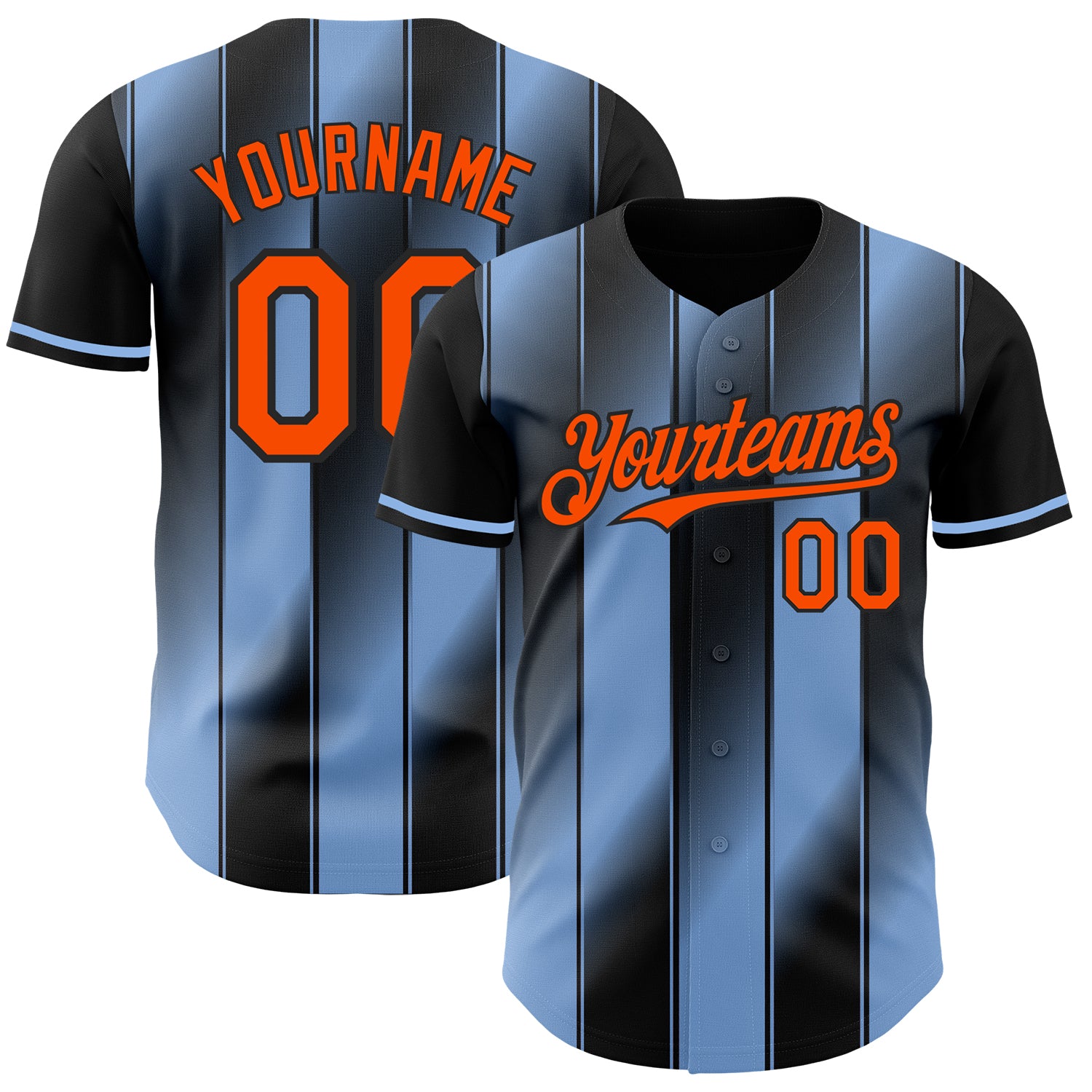 Custom Black Orange-Light Blue Gradient Classic Vertical Stripe Authentic Baseball Jersey