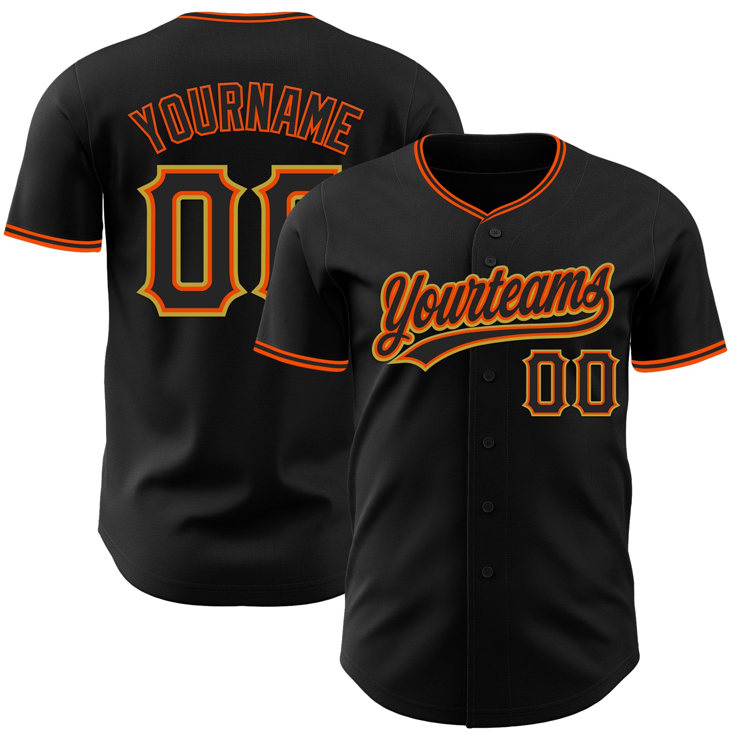 Custom Black Orange-Old Gold Authentic Baseball Jersey