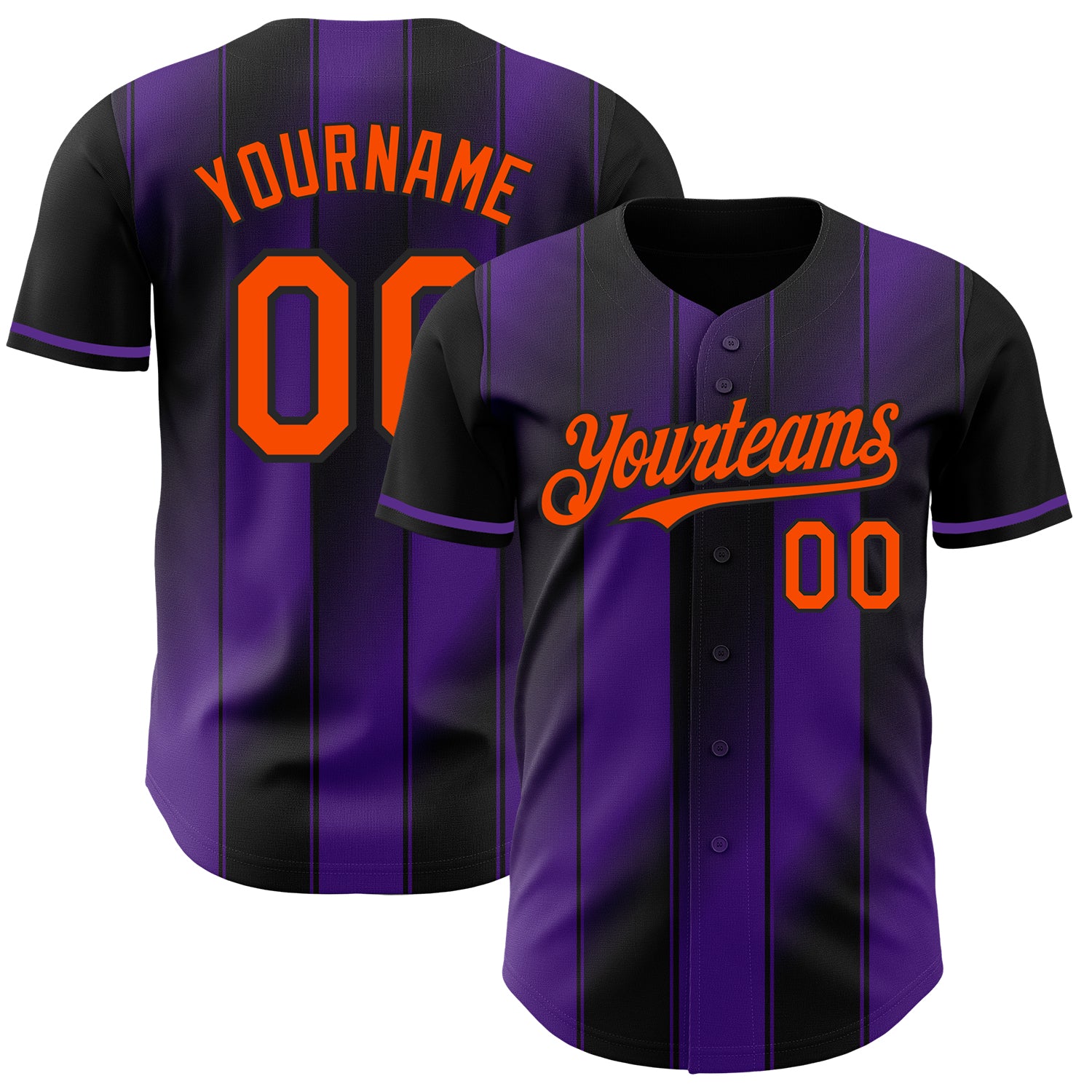Custom Black Orange-Purple Gradient Classic Vertical Stripe Authentic Baseball Jersey