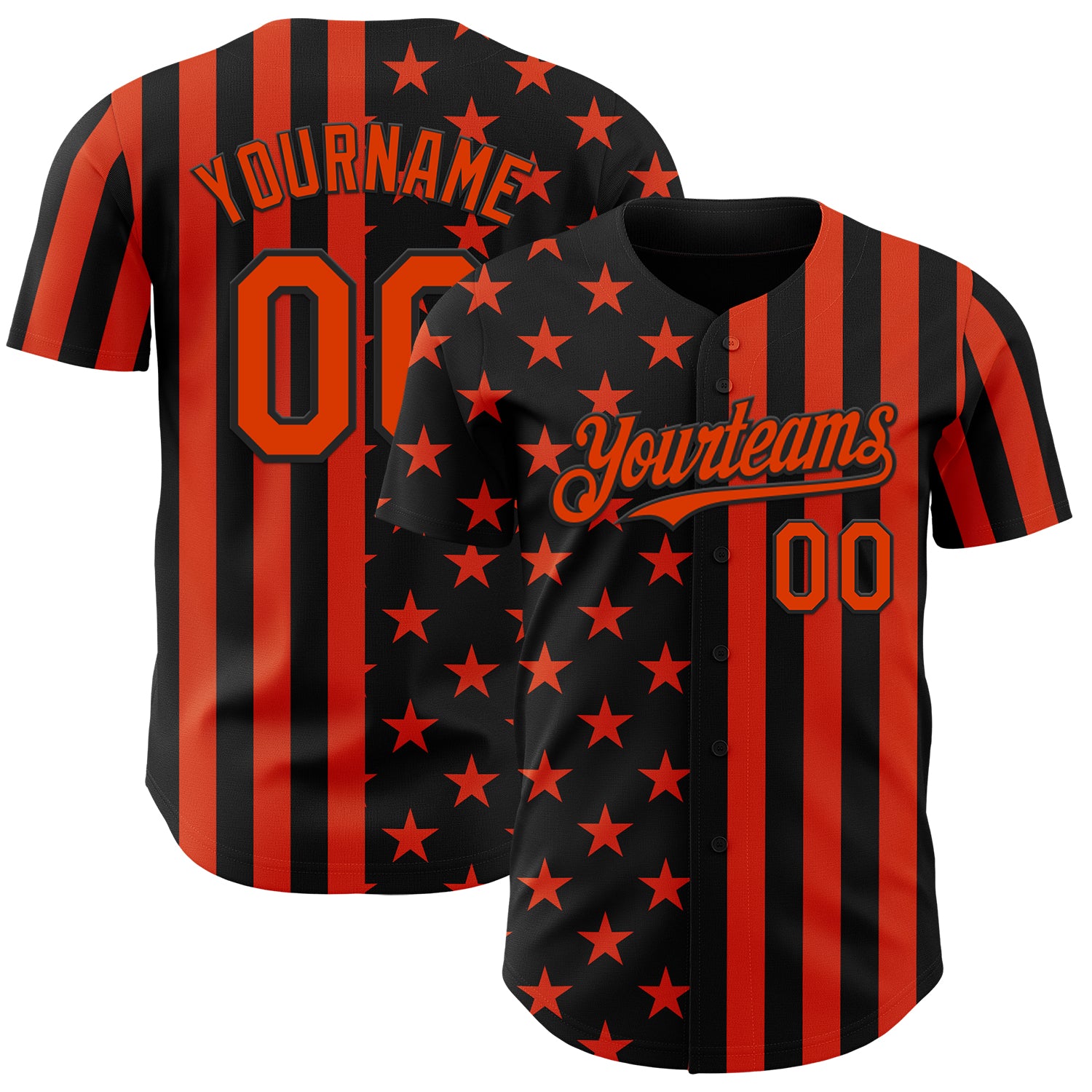 Custom Black-Orange USA Flag Patriotic Split Stars and Stripes Authentic Baseball Jersey
