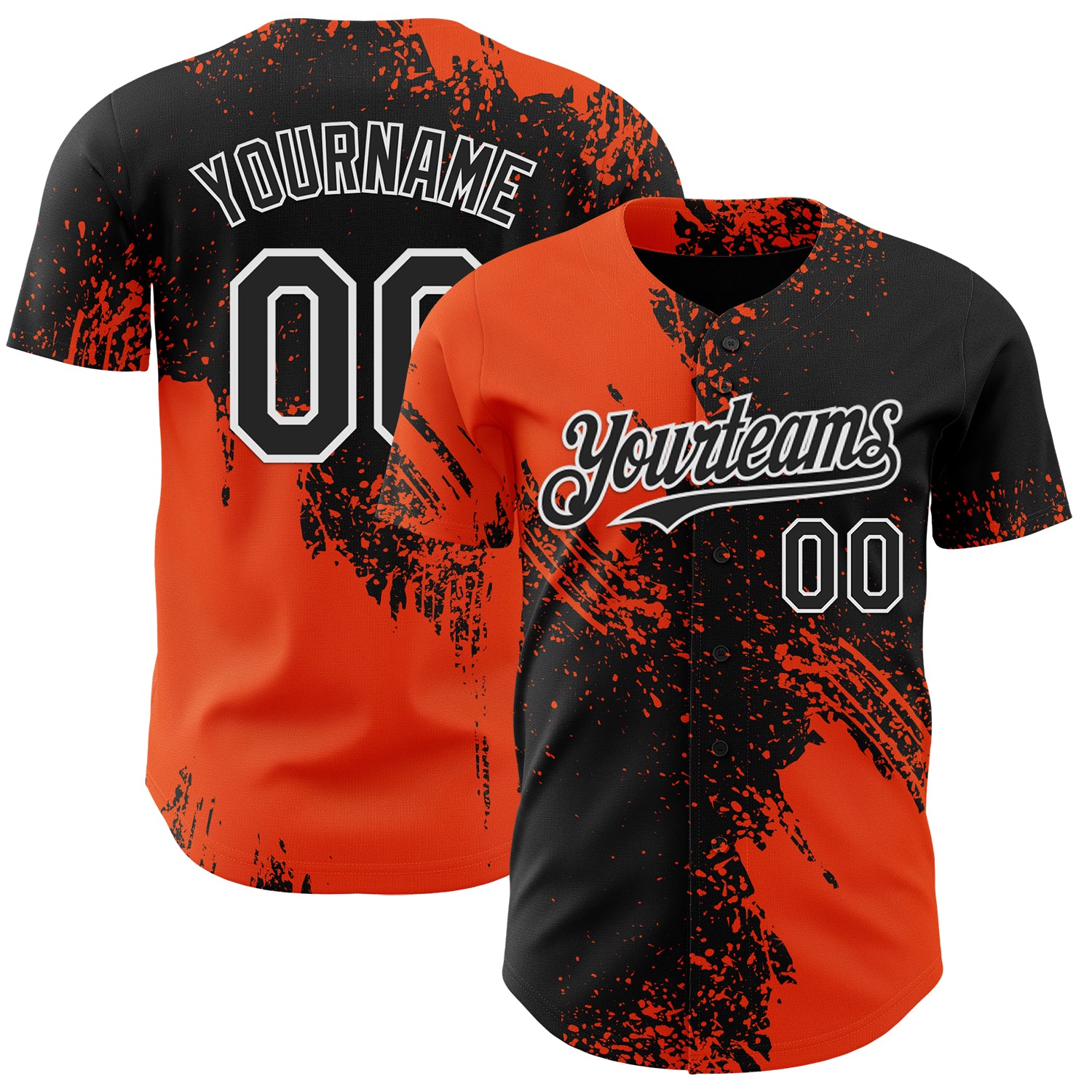 Custom Black Orange-White Abstract Brush Stroke Authentic Baseball Jersey