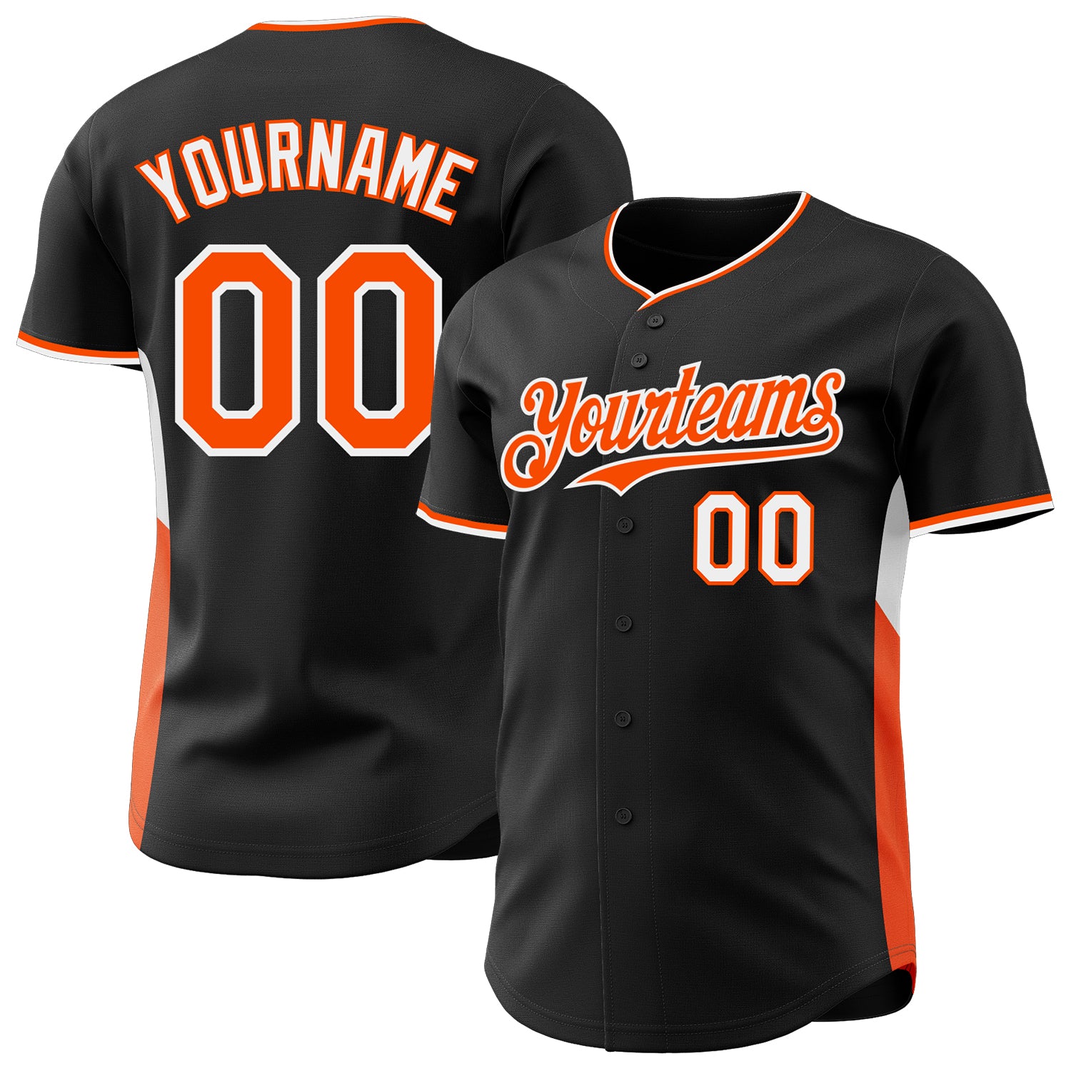 Custom Black Orange-White Classic Color Block Side Panel Stripe Authentic Baseball Jersey