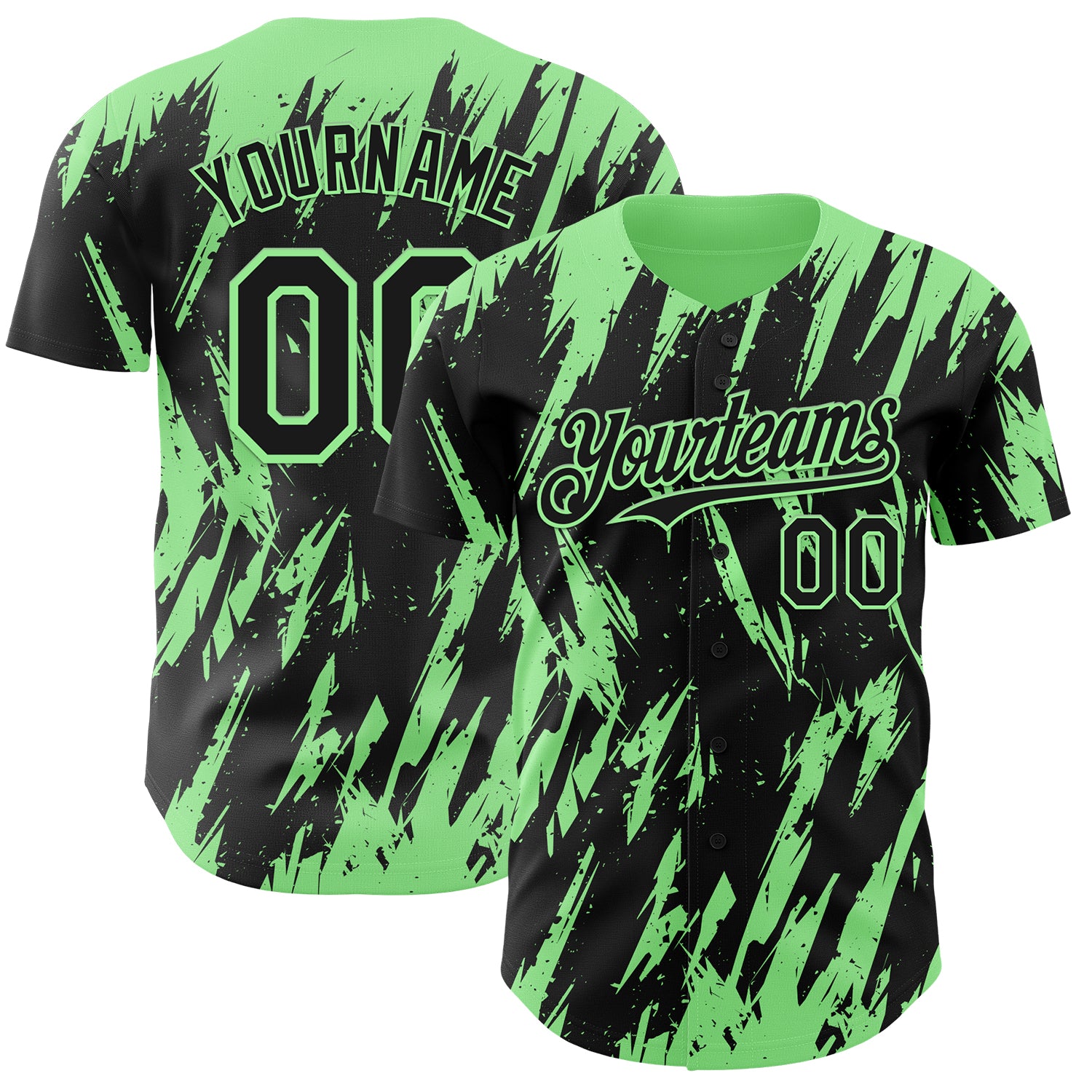 Custom Black Pea Green 3D Pattern Design Splatter Torn Sharp Brush Stroke Authentic Baseball Jersey