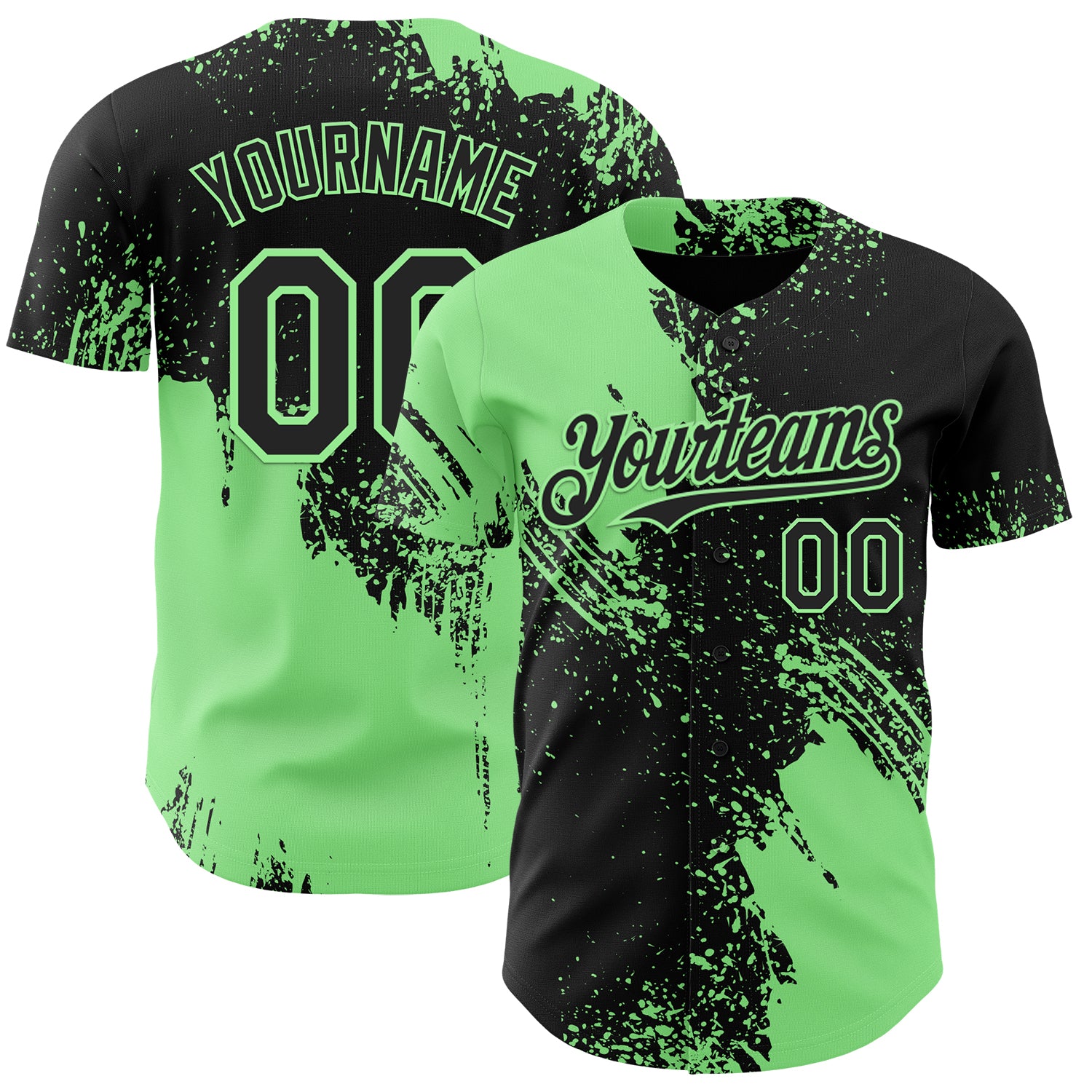 Custom Black-Pea Green Abstract Brush Stroke Authentic Baseball Jersey