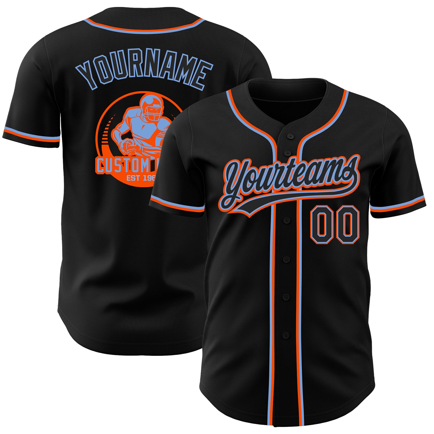 Custom Black Powder Blue-Orange Authentic Baseball Jersey