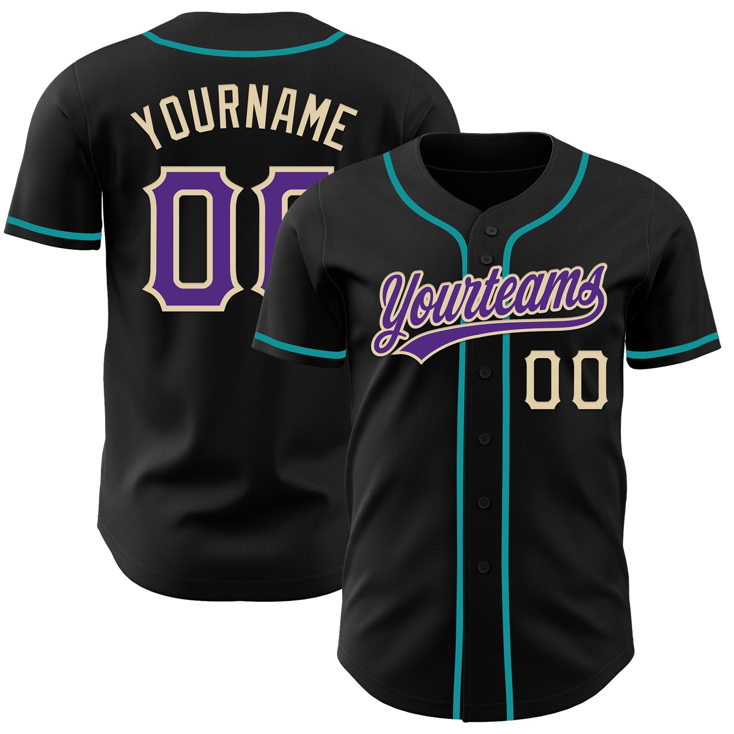 Custom Black Purple Cream-Teal Authentic Baseball Jersey