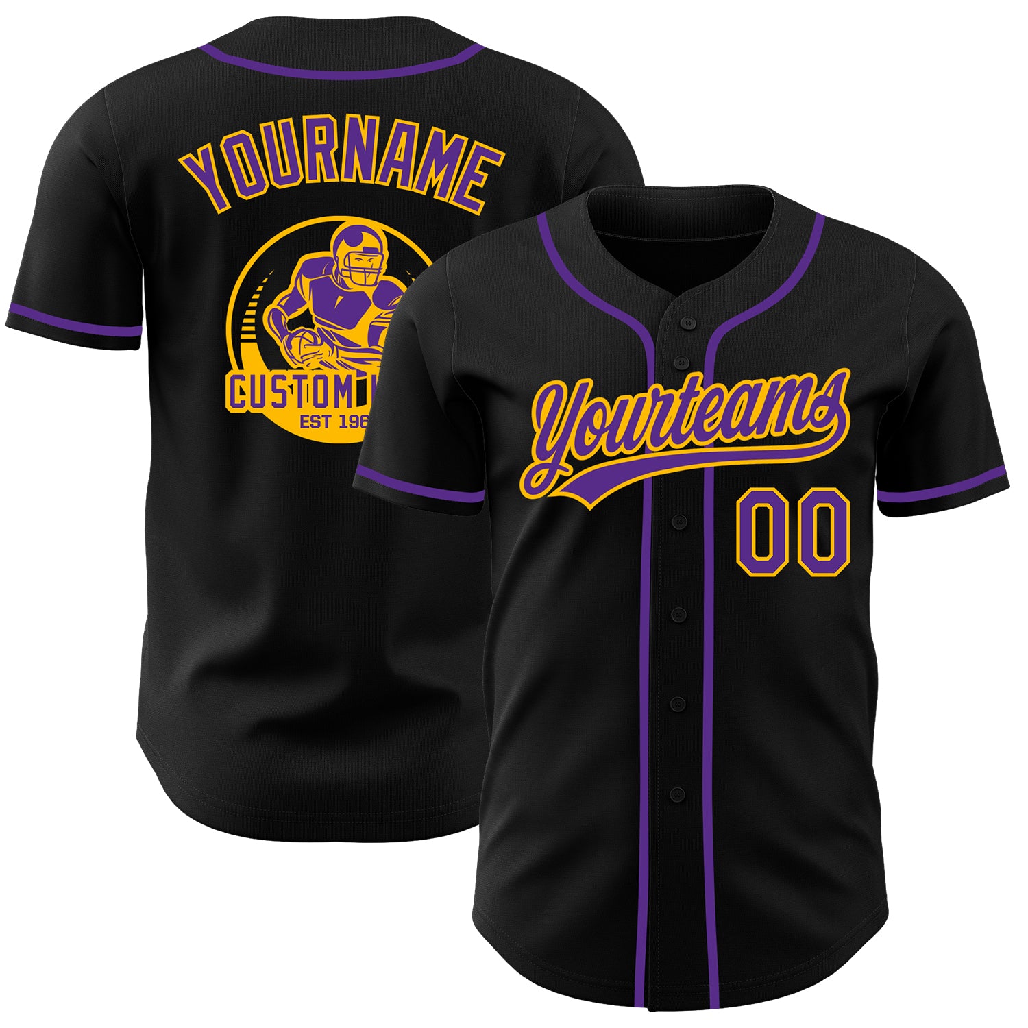 Custom Black Purple-Gold Authentic Baseball Jersey