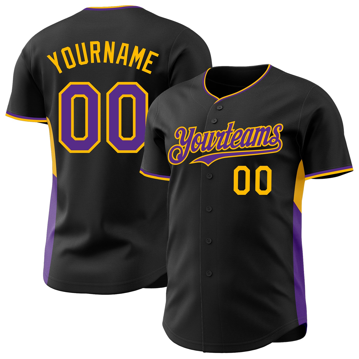 Custom Black Purple-Gold Classic Color Block Side Panel Stripe Authentic Baseball Jersey