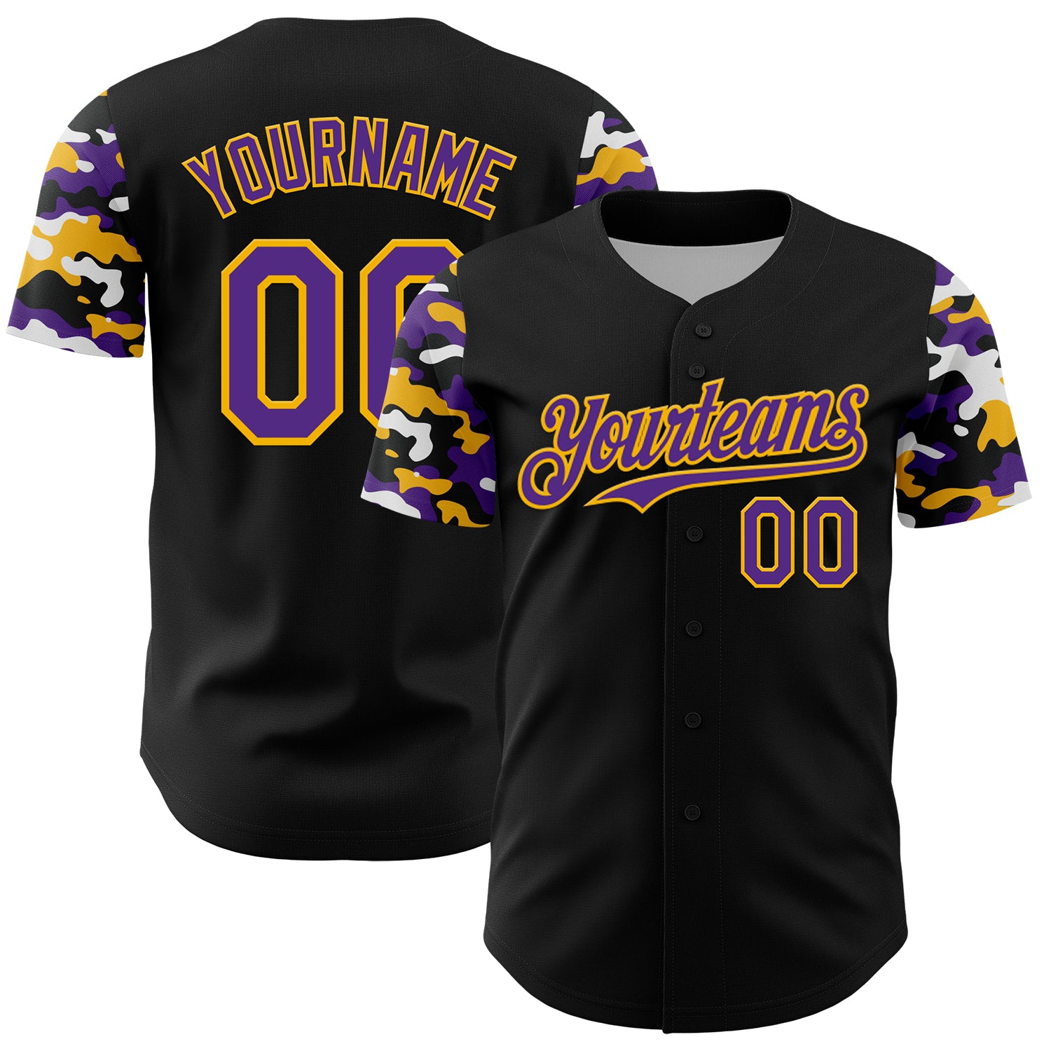 Custom Black Purple Gold-White Digital Camo Two Tone Authentic Baseball Jersey