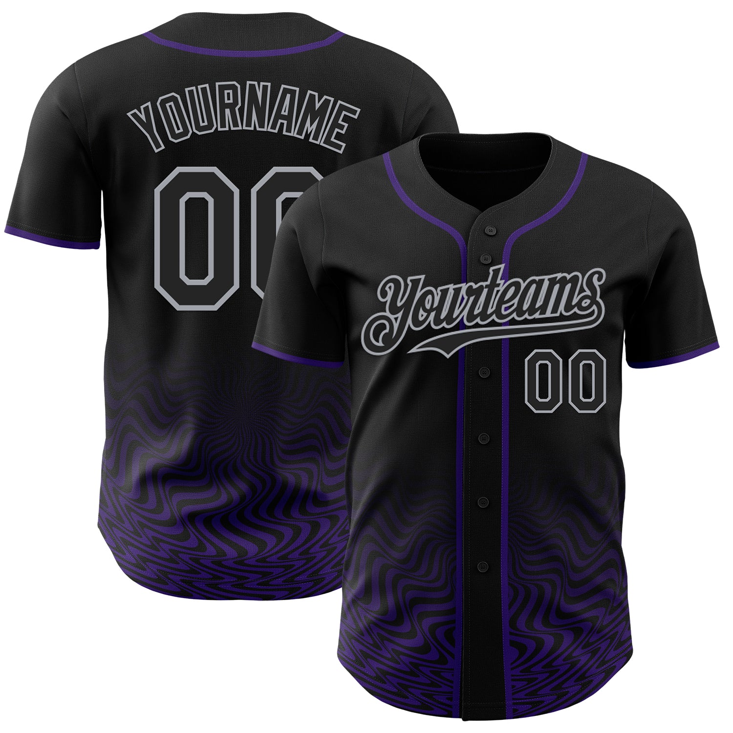 Custom Black Purple-Gray Fluid Wave Psychedelic Swirl Authentic Baseball Jersey
