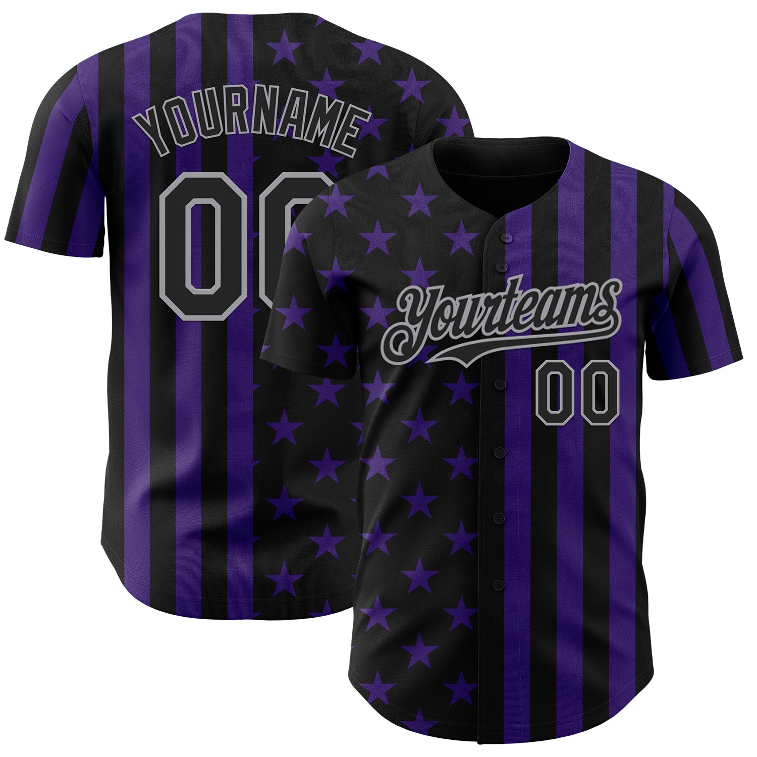 Custom Black Purple-Gray USA Flag Patriotic Split Stars and Stripes Authentic Baseball Jersey