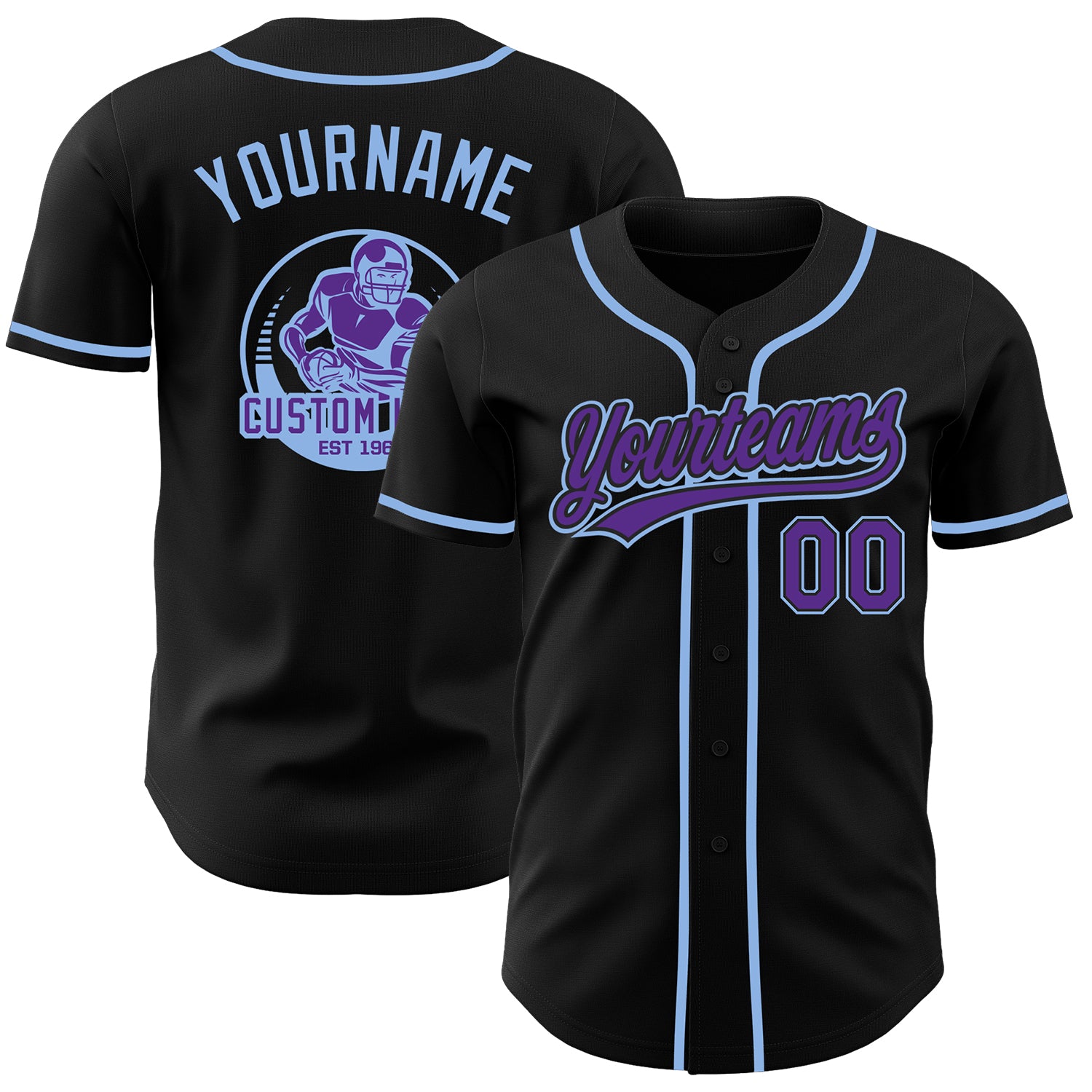 Custom Black Purple-Light Blue Authentic Baseball Jersey