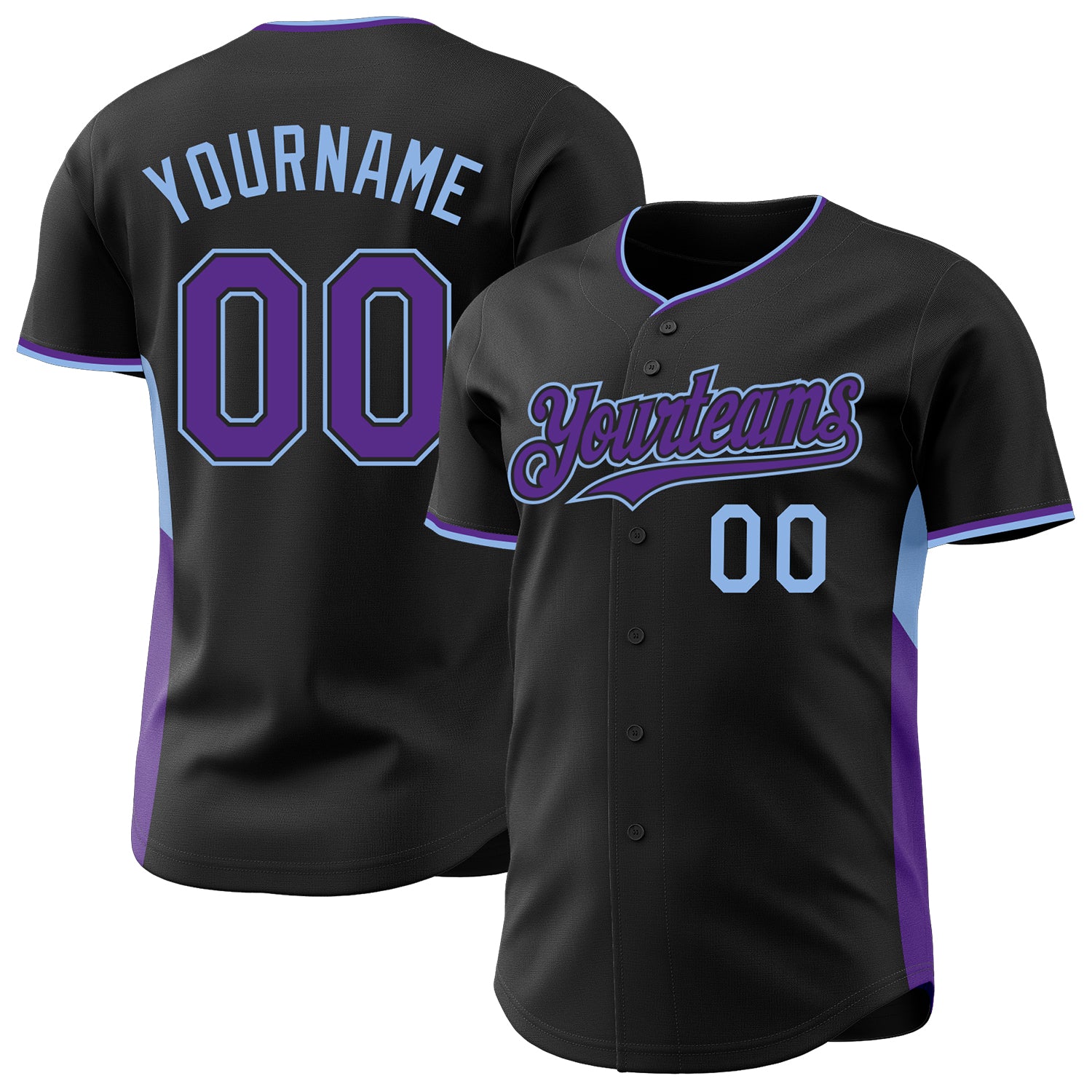 Custom Black Purple-Light Blue Classic Color Block Side Panel Stripe Authentic Baseball Jersey