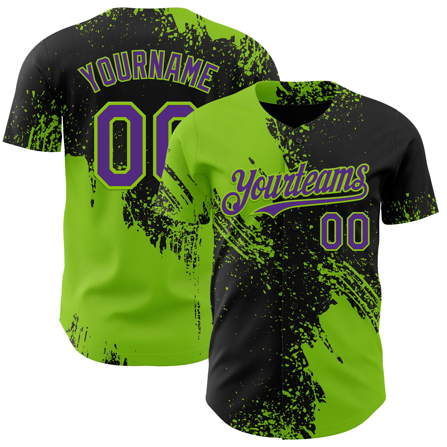 Custom Black Purple-Neon Green Abstract Brush Stroke Authentic Baseball Jersey