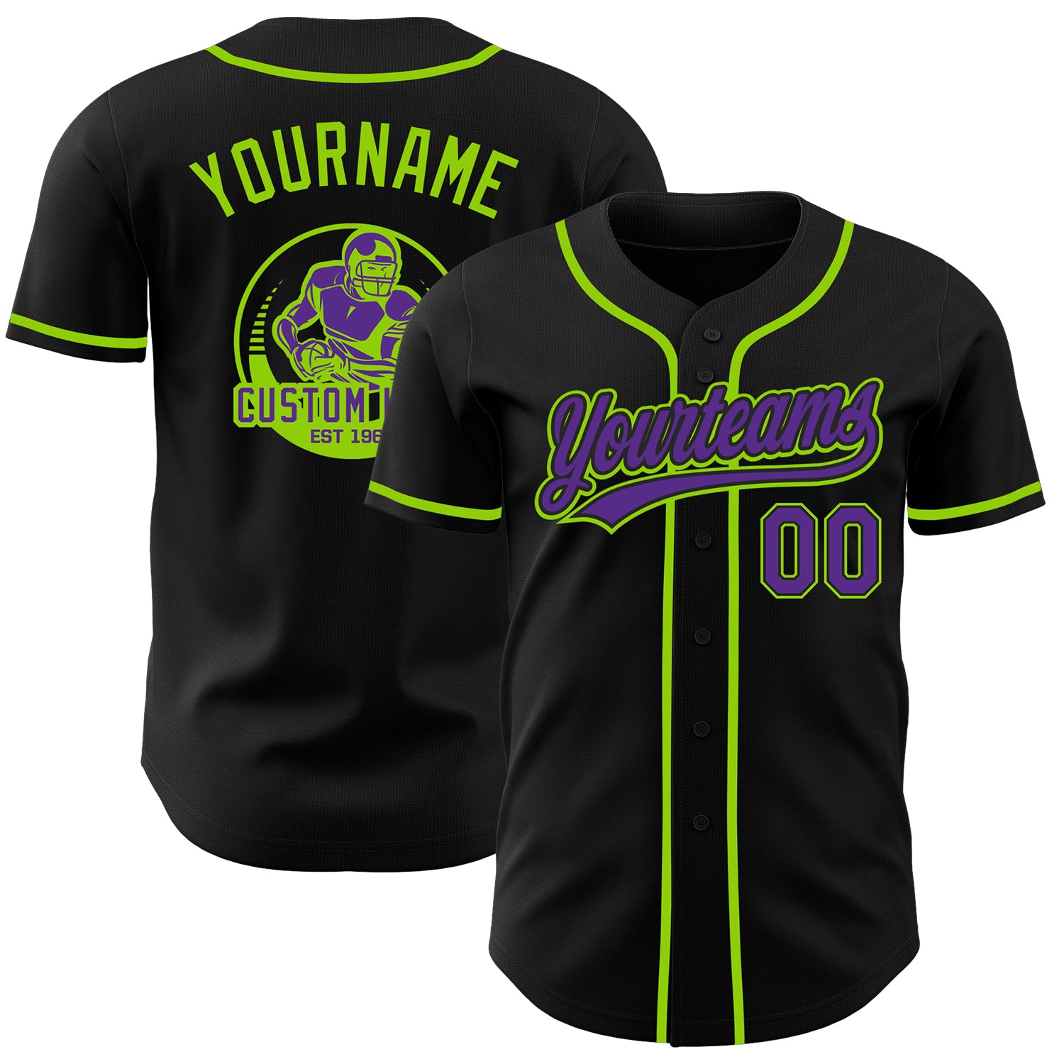Custom Black Purple-Neon Green Authentic Baseball Jersey