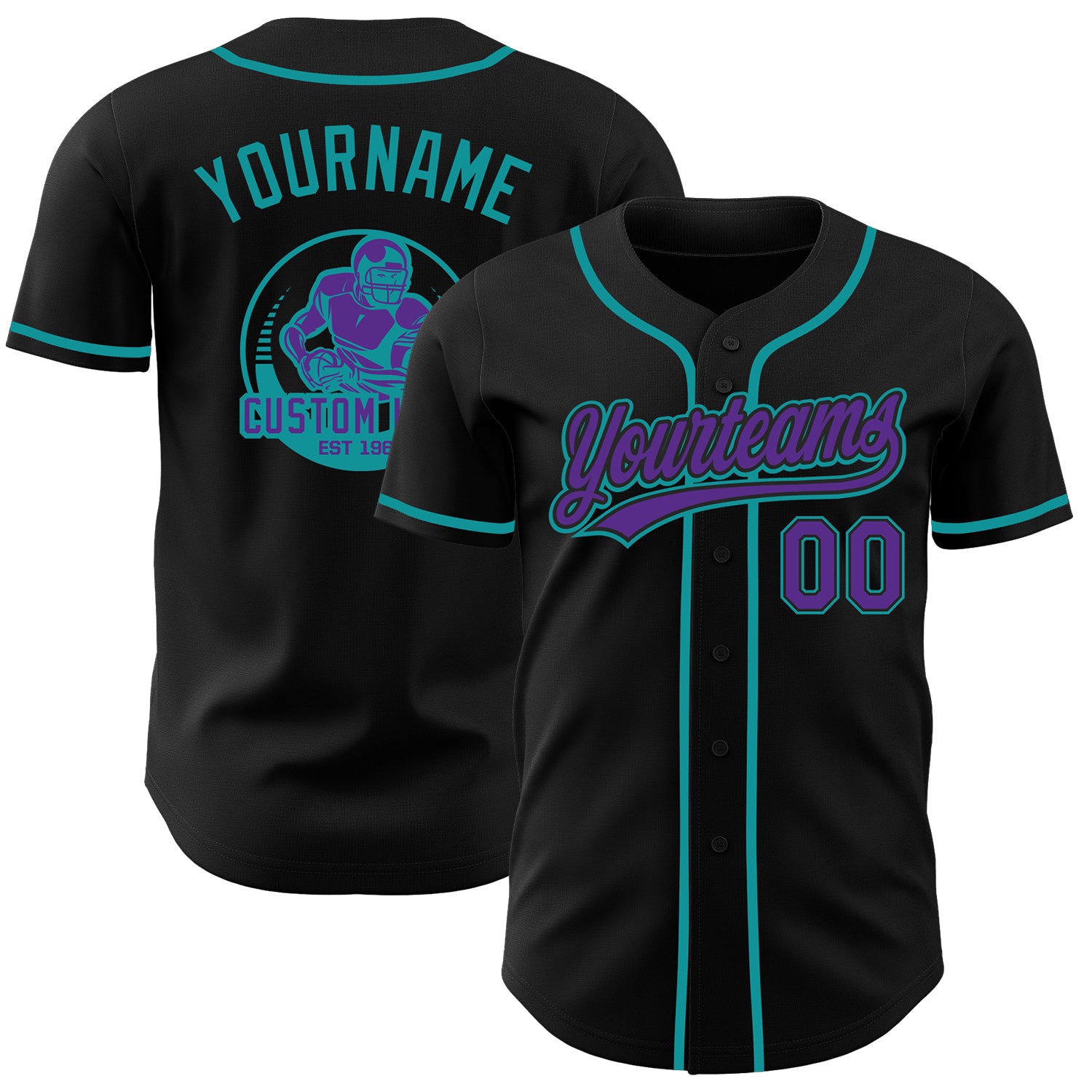 Custom Black Purple-Teal Authentic Baseball Jersey