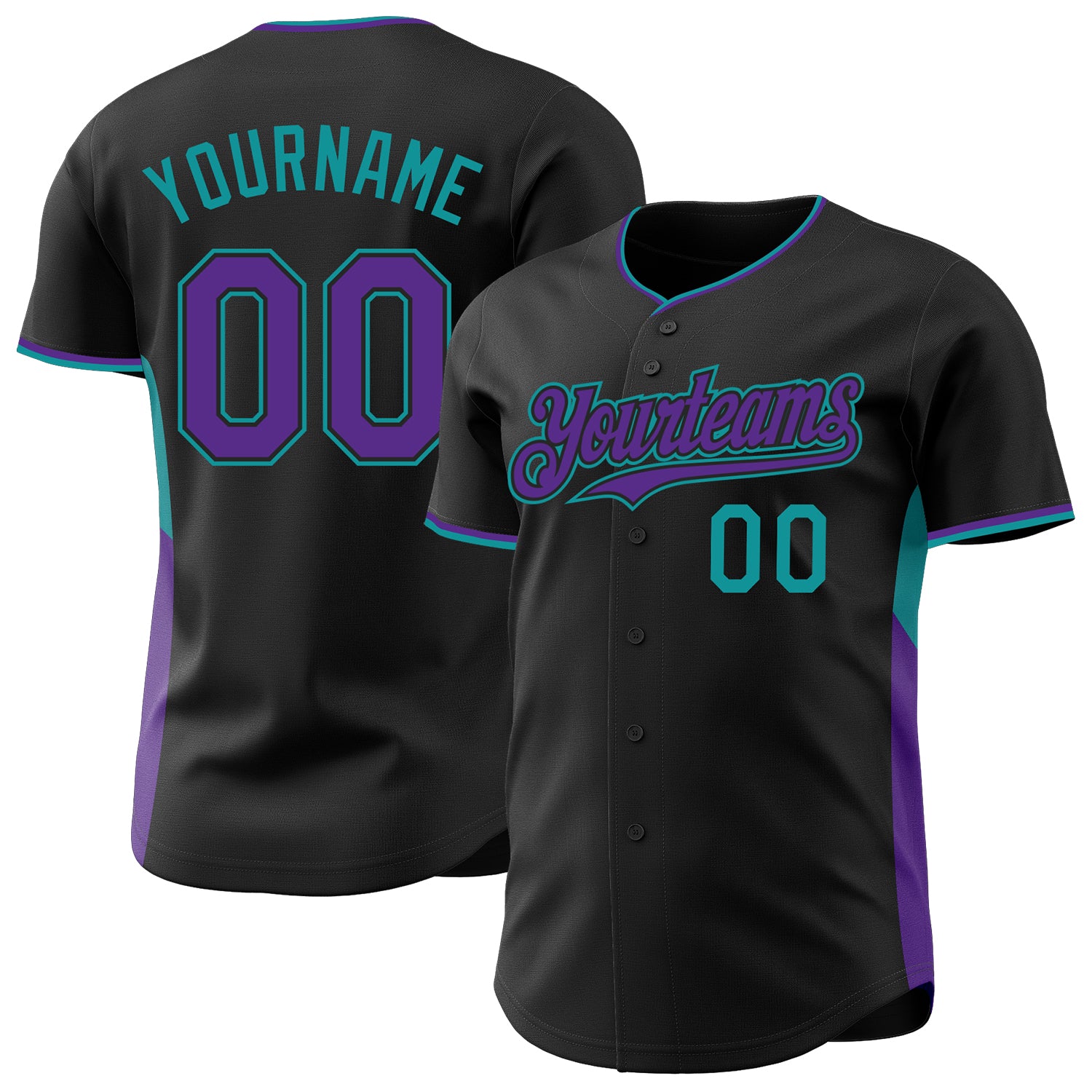 Custom Black Purple-Teal Classic Color Block Side Panel Stripe Authentic Baseball Jersey