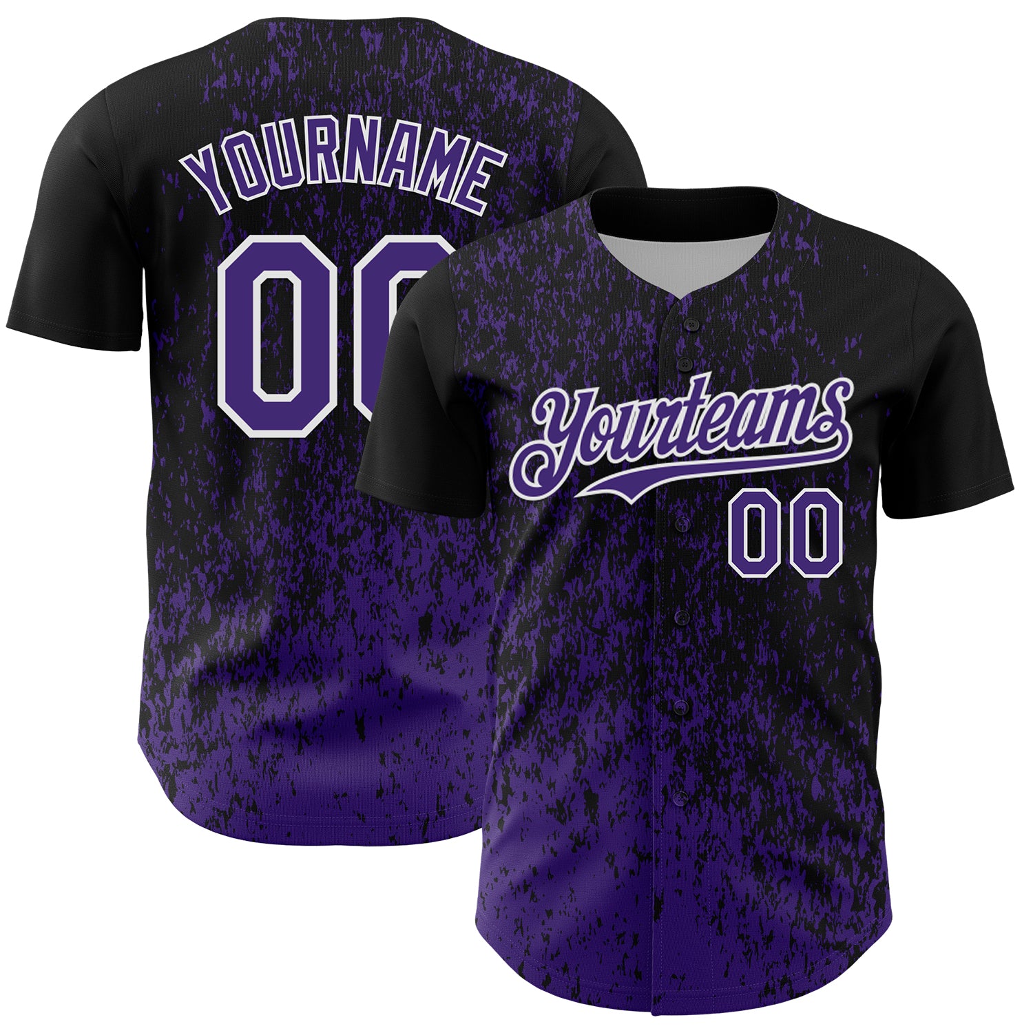Custom Black Purple-White 3D Pattern Design Abstract Fragment Splatter Authentic Baseball Jersey