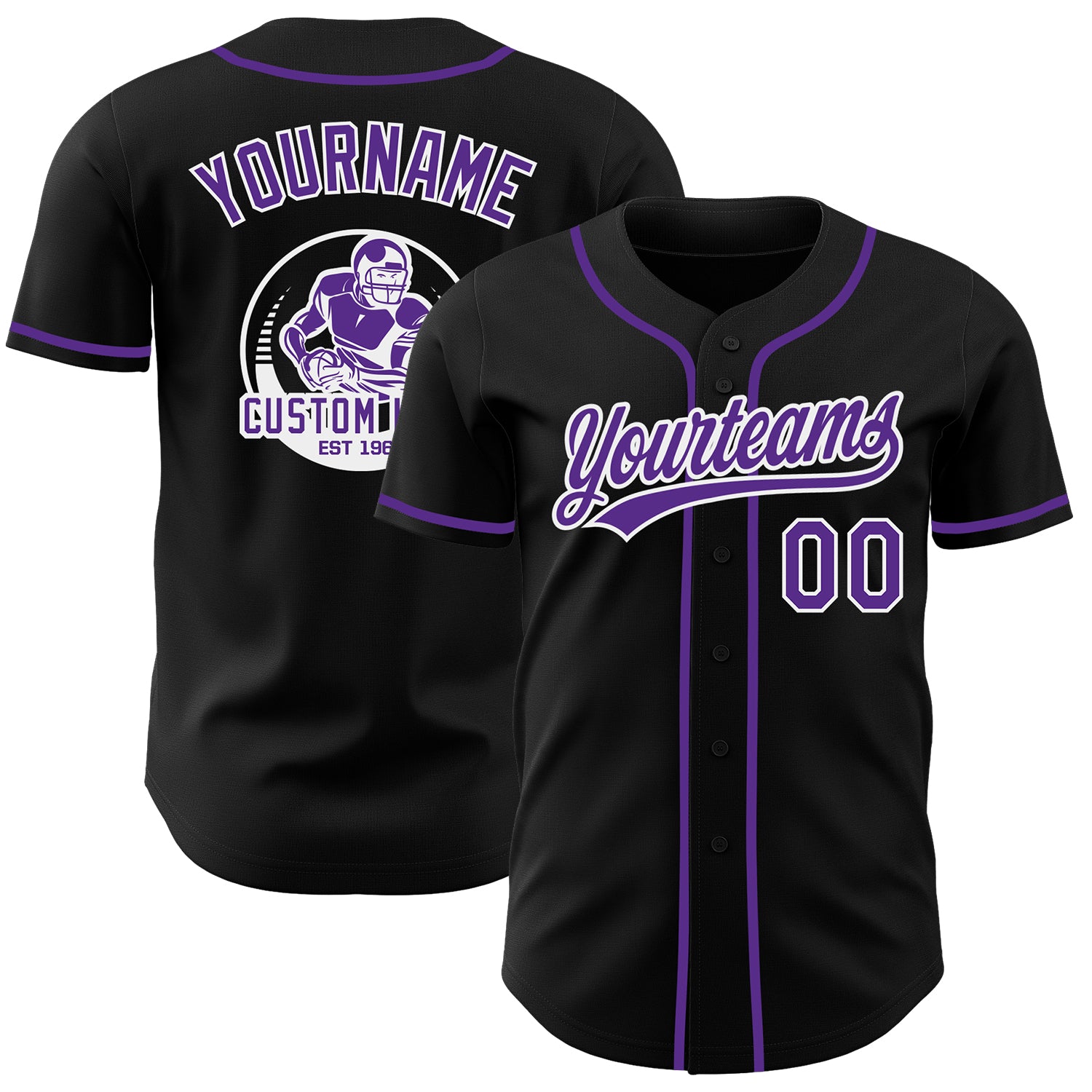 Custom Black Purple-White Authentic Baseball Jersey