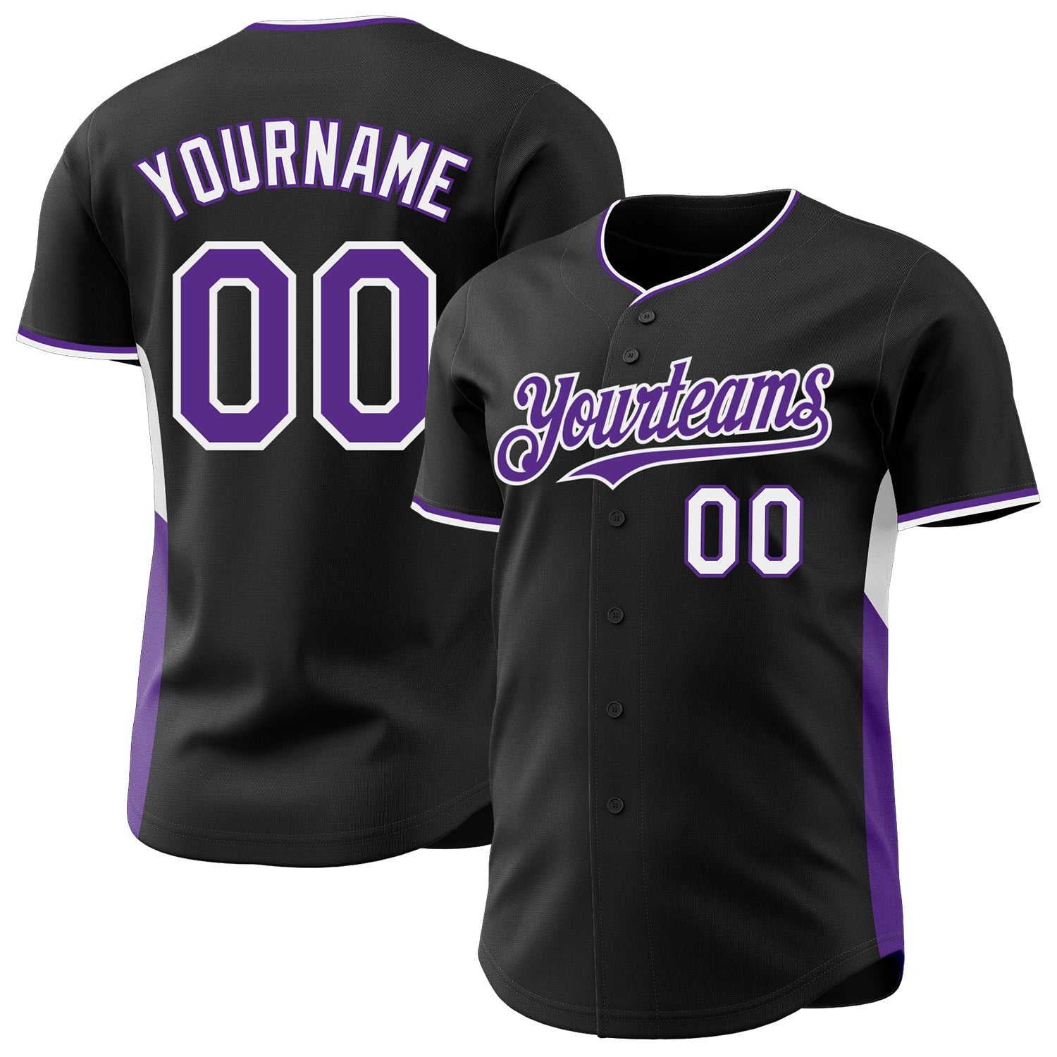 Custom Black Purple-White Classic Color Block Side Panel Stripe Authentic Baseball Jersey