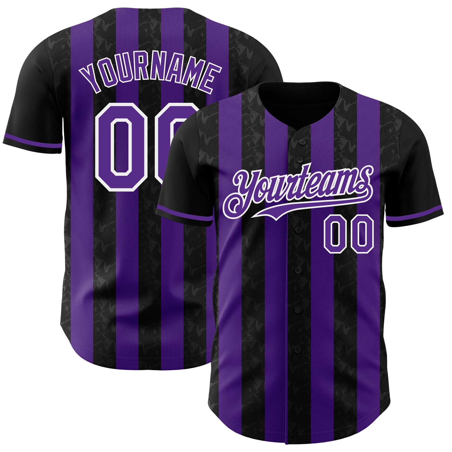 Custom Black Purple-White Classic Vertical Stripe Fluid Liquid Texture Authentic Baseball Jersey
