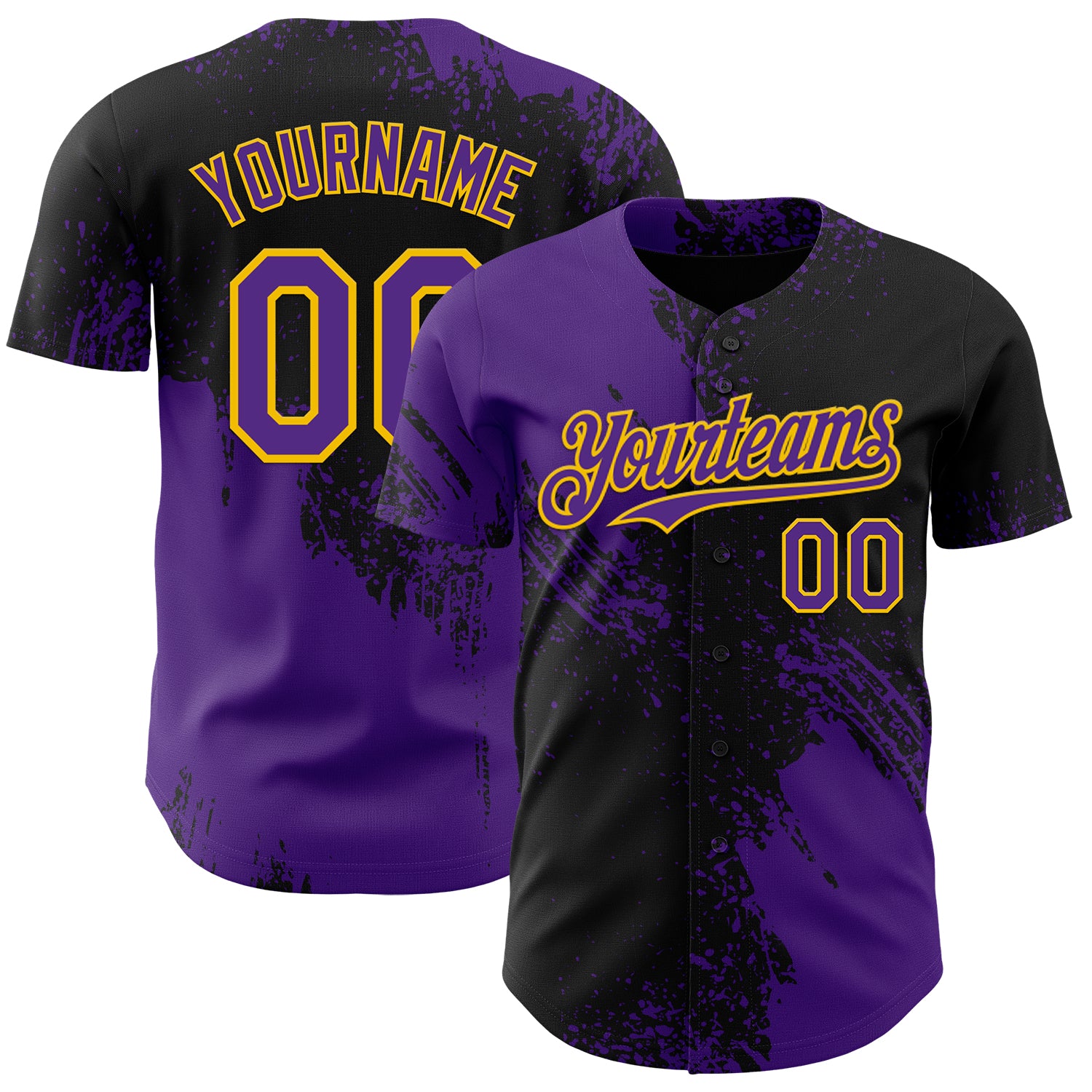Custom Black Purple-Yellow Abstract Brush Stroke Authentic Baseball Jersey