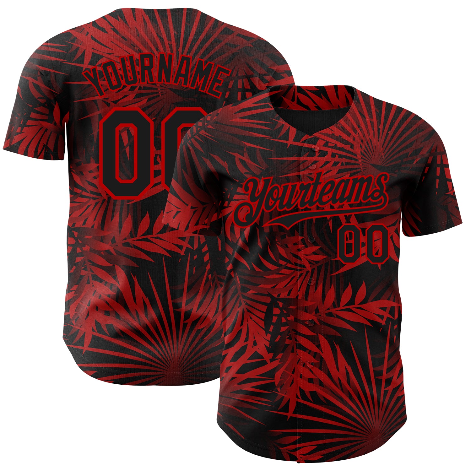 Custom Black Red 3D Hawaii Palm Leaves Authentic Baseball Jersey