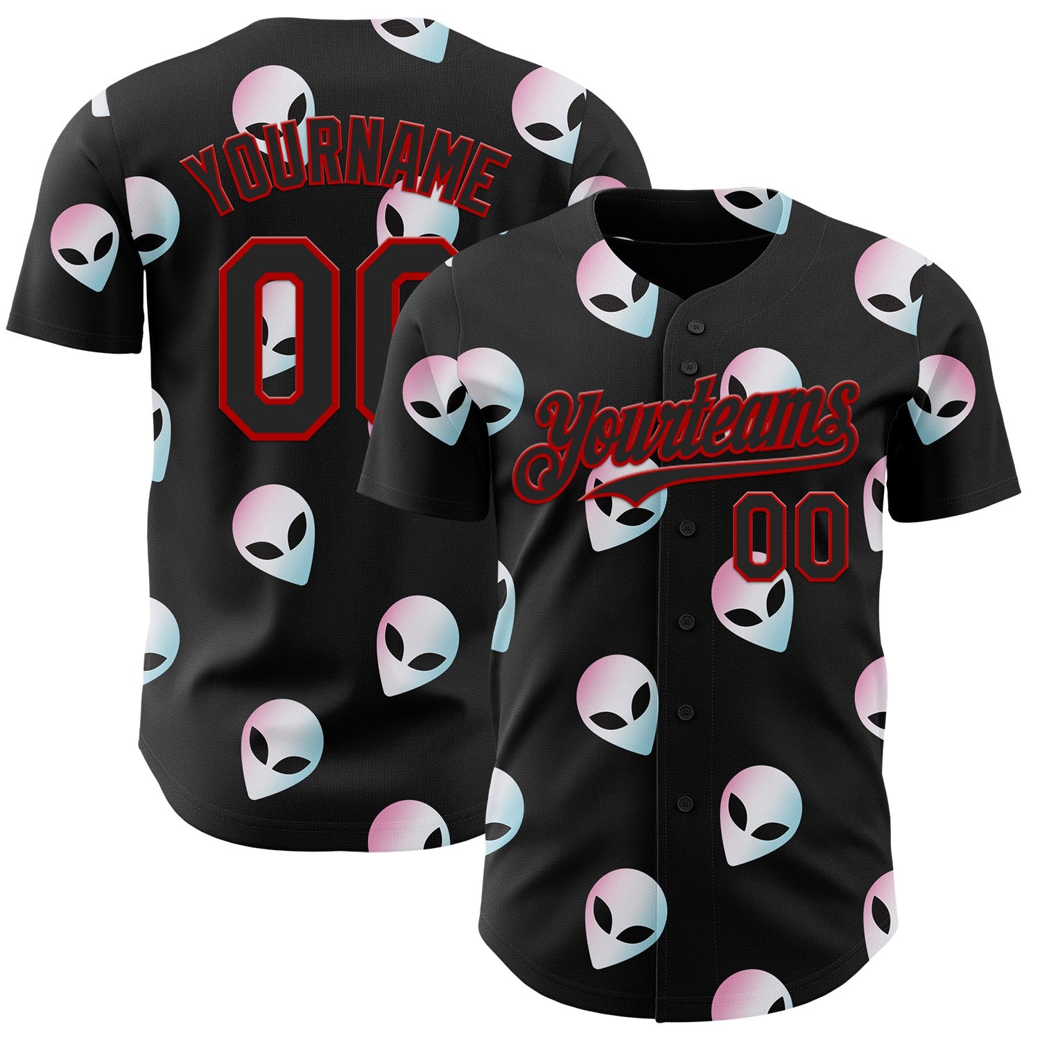 Custom Black Red 3D Pattern Design Cartoon Alien Authentic Baseball Jersey