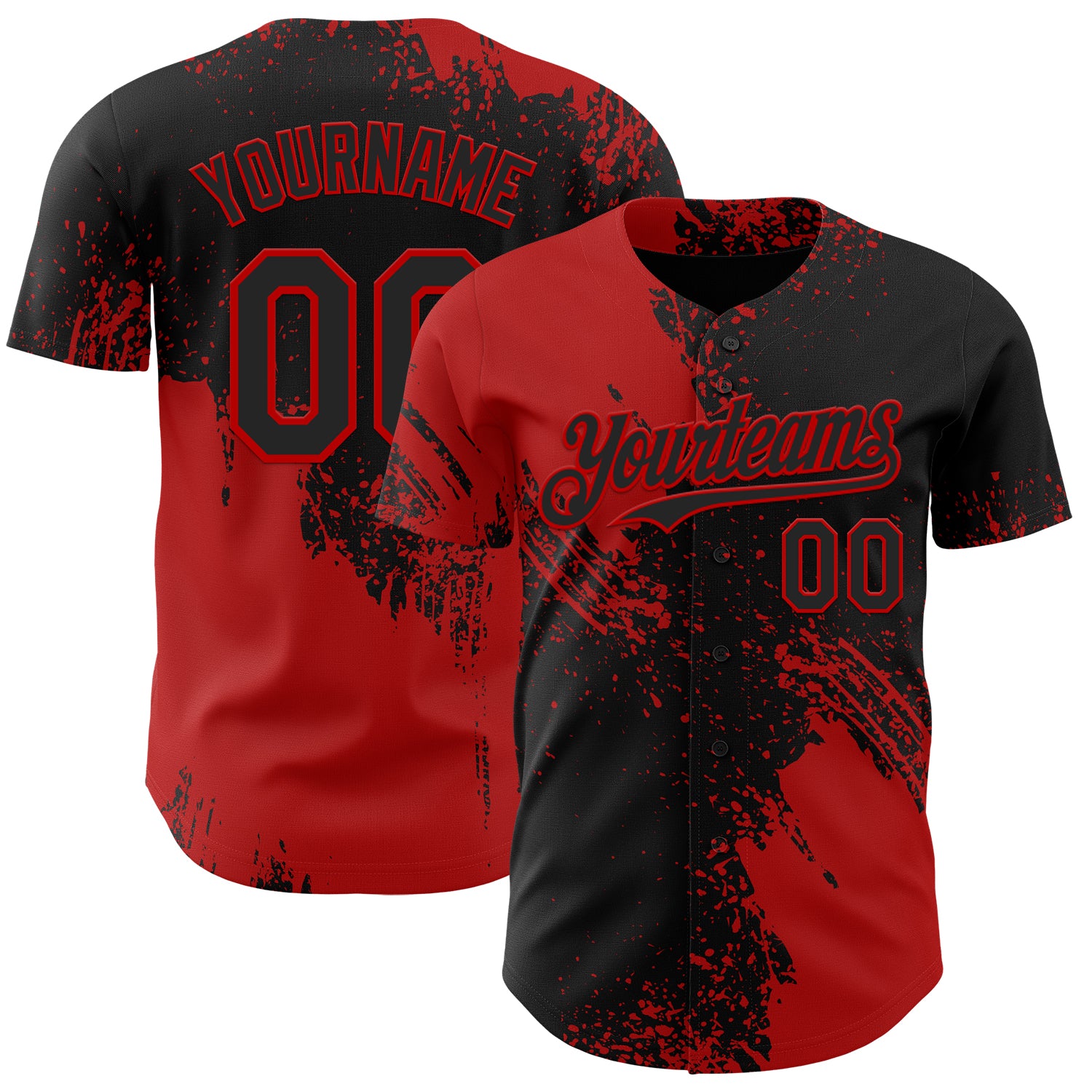 Custom Black-Red Abstract Brush Stroke Authentic Baseball Jersey