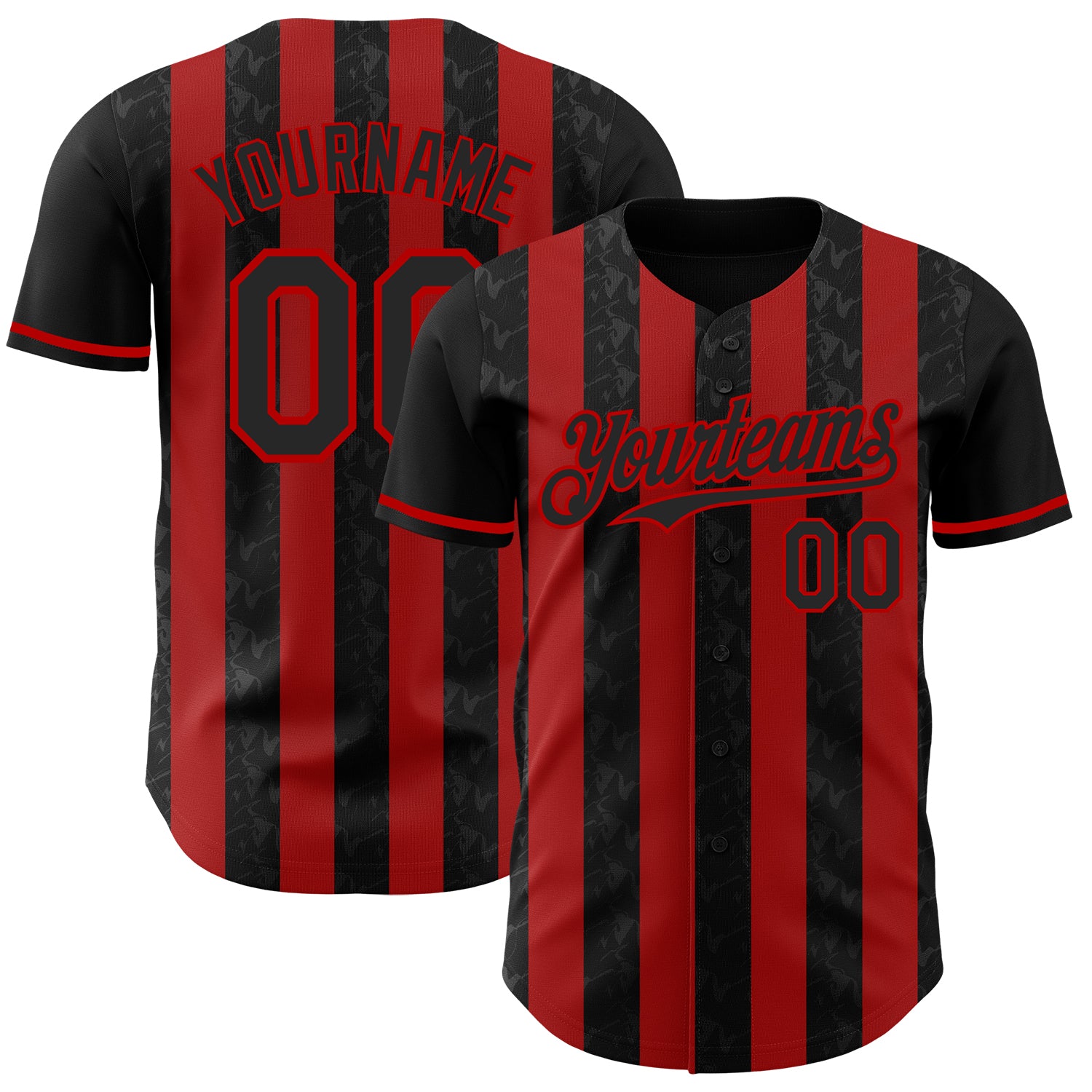 Custom Black-Red Classic Vertical Stripe Fluid Liquid Texture Authentic Baseball Jersey