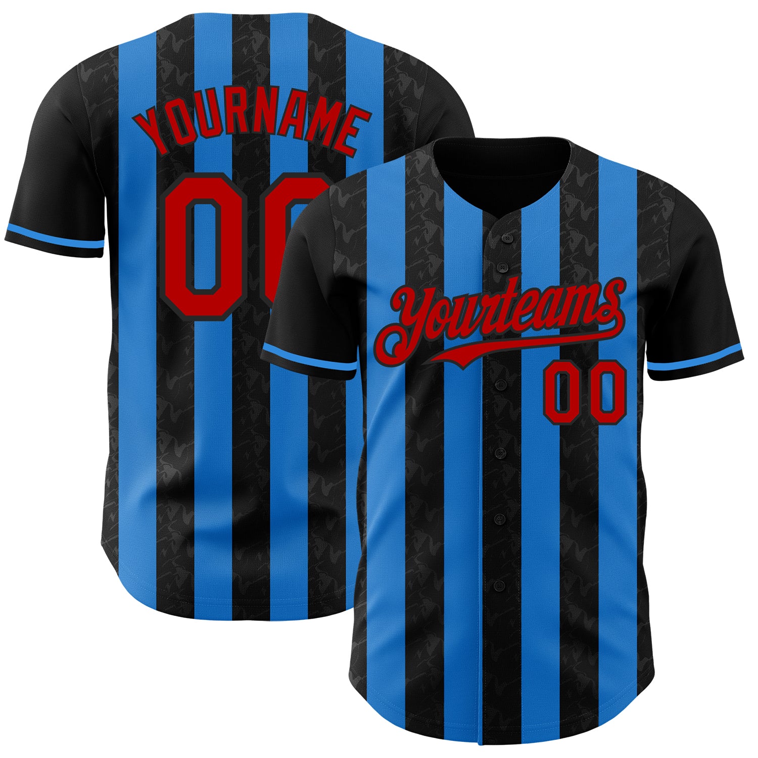 Custom Black Red-Electric Blue Classic Vertical Stripe Fluid Liquid Texture Authentic Baseball Jersey