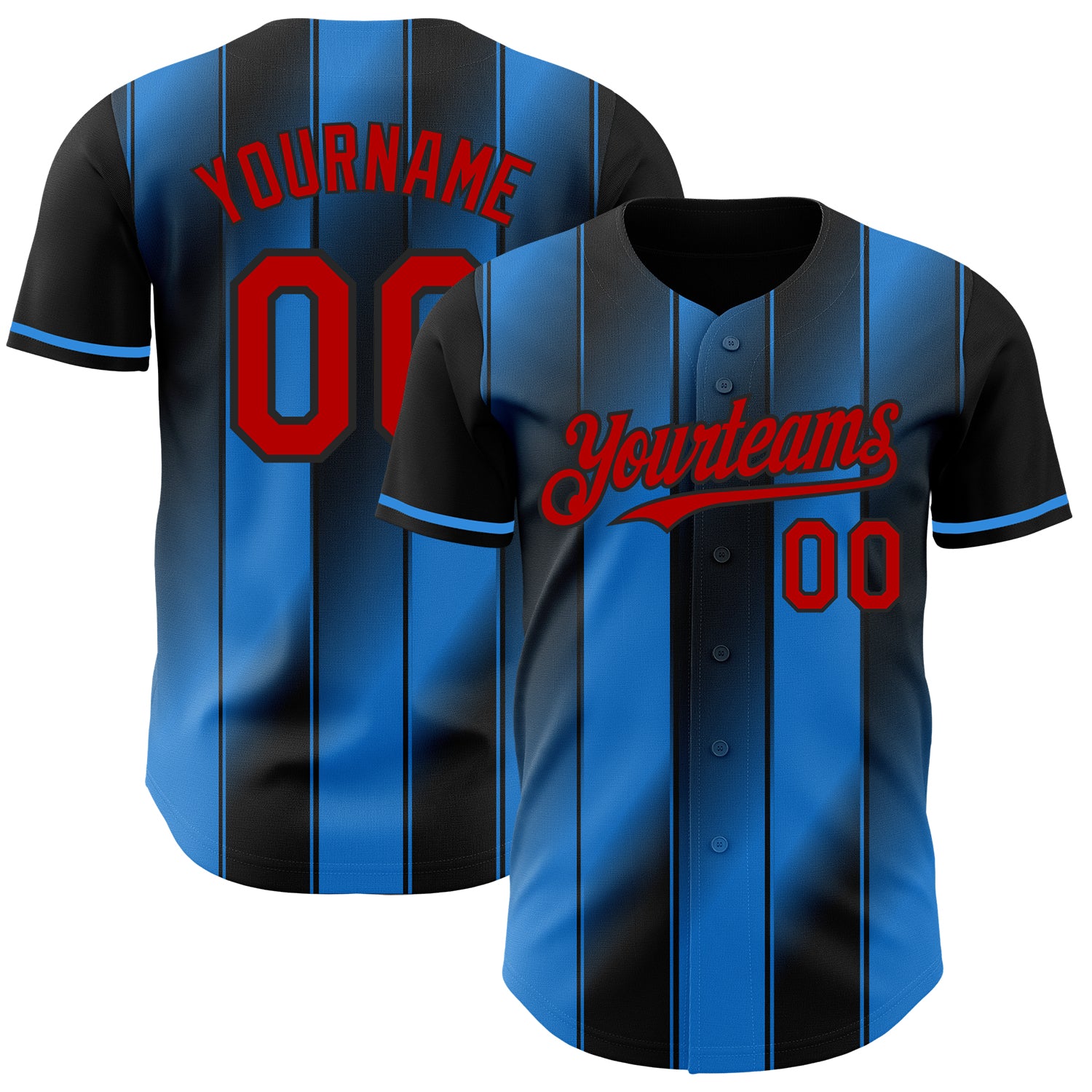 Custom Black Red-Electric Blue Gradient Classic Vertical Stripe Authentic Baseball Jersey