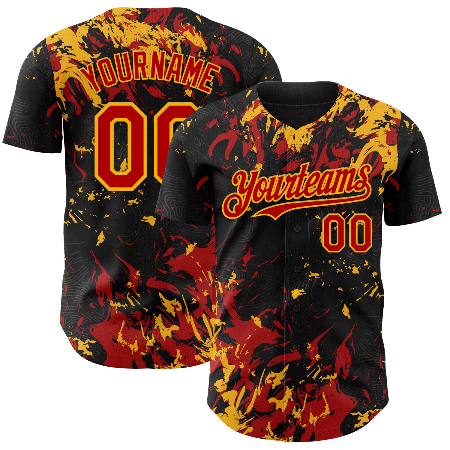 Custom Black Red-Gold 3D Pattern Design Splash Authentic Baseball Jersey