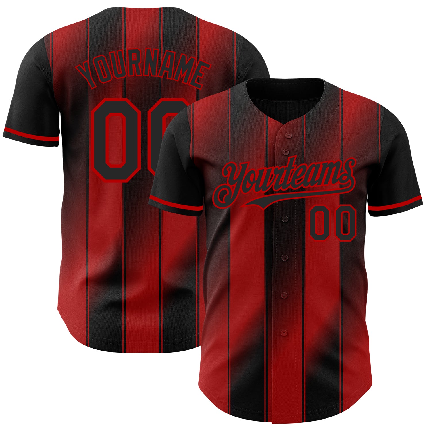 Custom Black-Red Gradient Classic Vertical Stripe Authentic Baseball Jersey