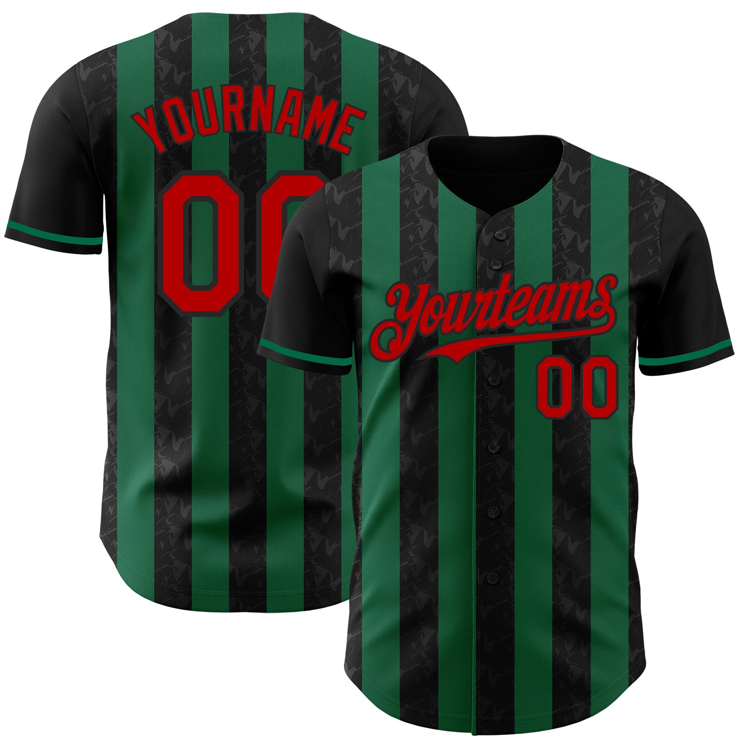 Custom Black Red-Kelly Green Classic Vertical Stripe Fluid Liquid Texture Authentic Baseball Jersey