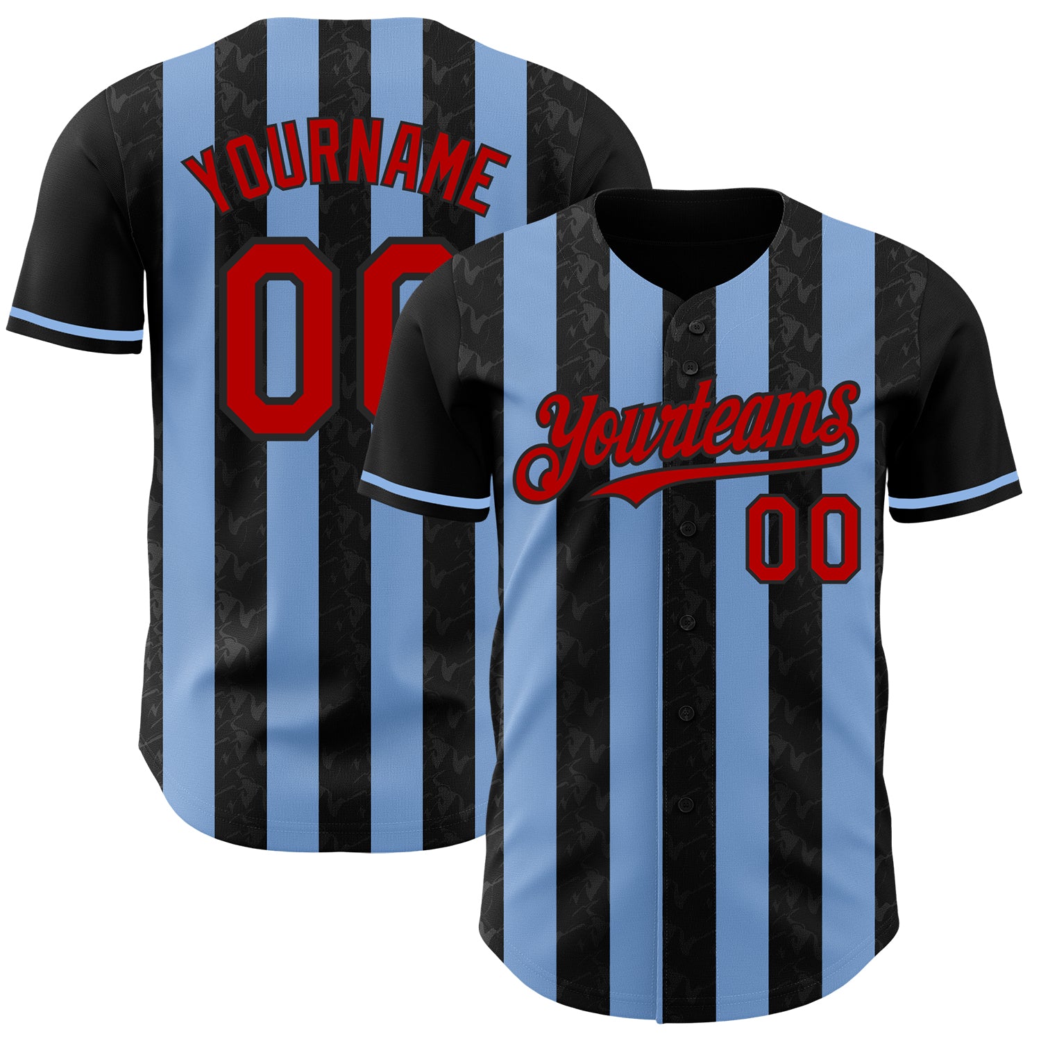 Custom Black Red-Light Blue Classic Vertical Stripe Fluid Liquid Texture Authentic Baseball Jersey