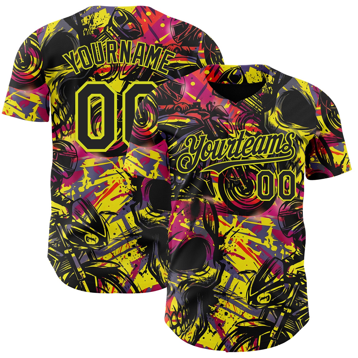 Custom Black Red-Neon Yellow 3D Pattern Design Motorcycle Motocross Authentic Baseball Jersey