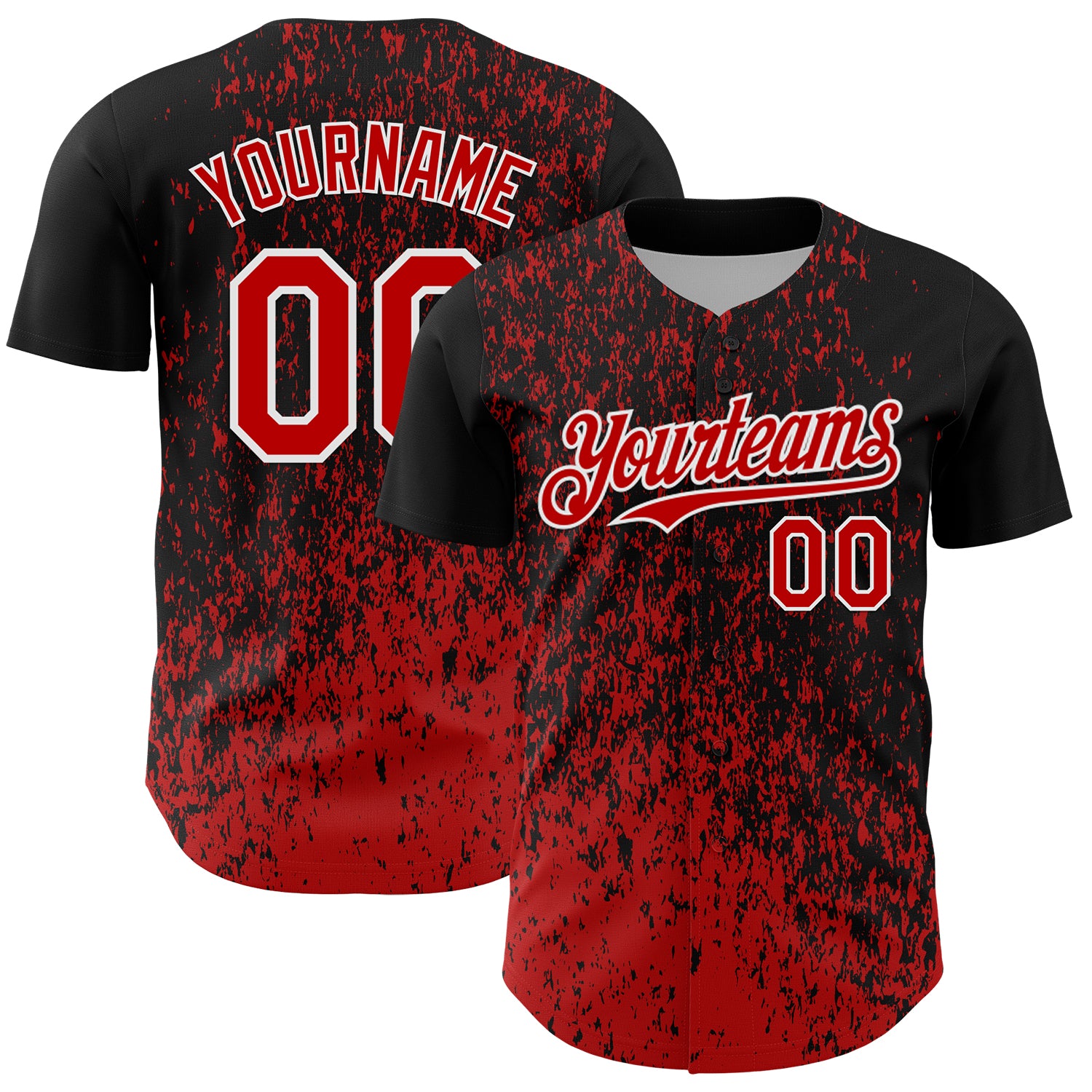 Custom Black Red-White 3D Pattern Design Abstract Fragment Splatter Authentic Baseball Jersey
