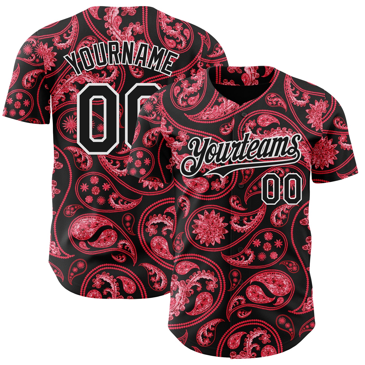Custom Black Red-White 3D Pattern Design Rave Party Ethnic Paisley Bandana Authentic Baseball Jersey