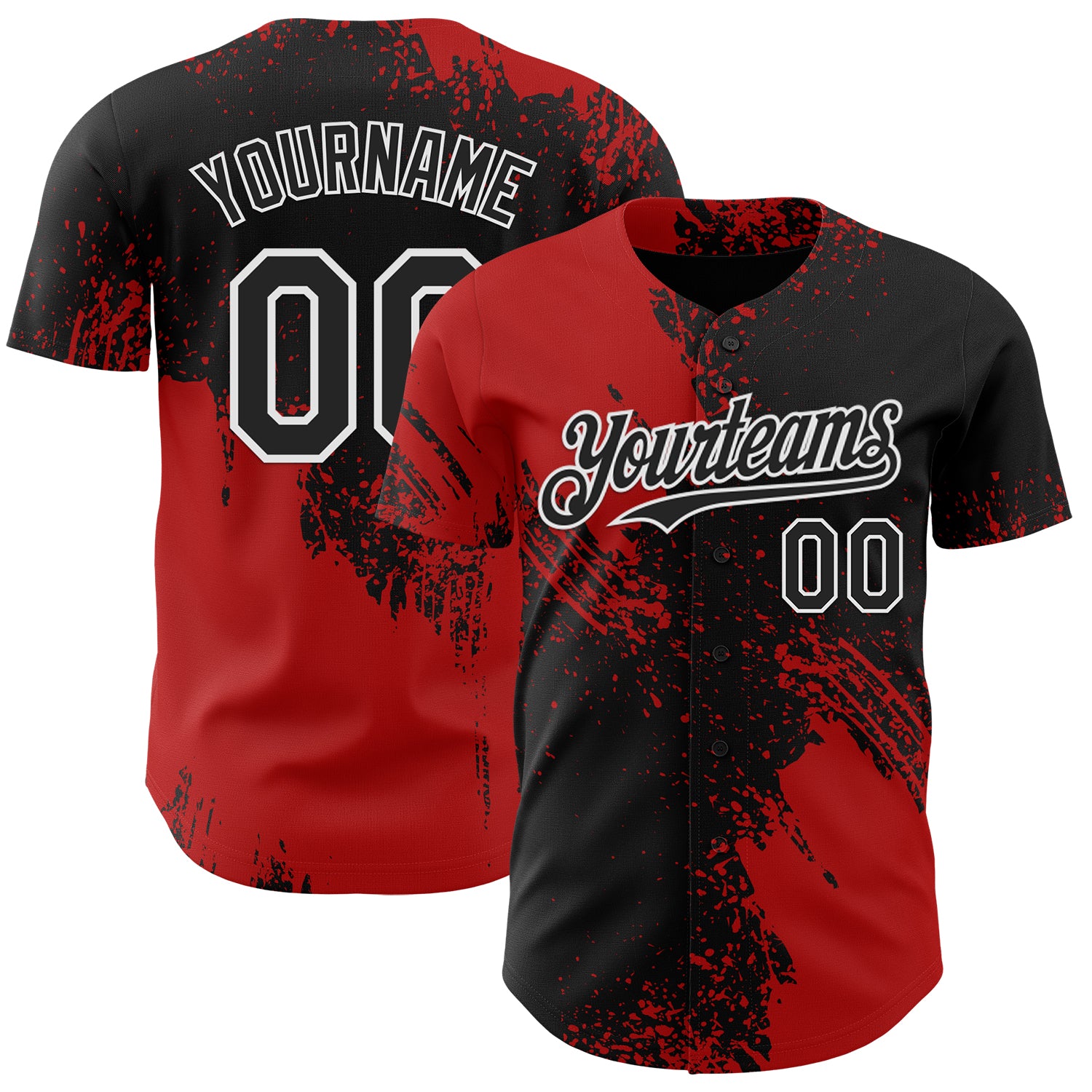 Custom Black Red-White Abstract Brush Stroke Authentic Baseball Jersey