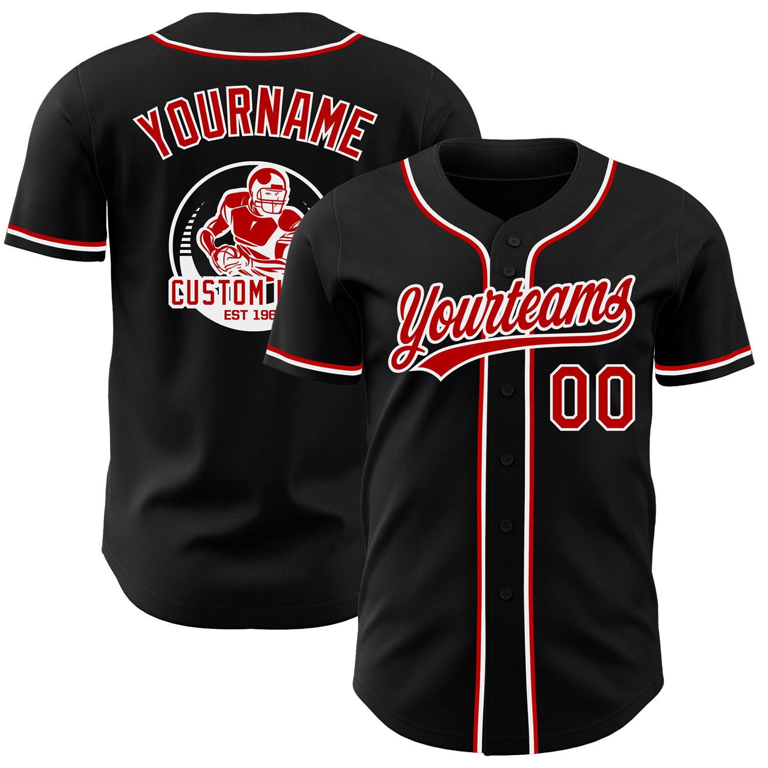 Custom Black Red-White Authentic Baseball Jersey