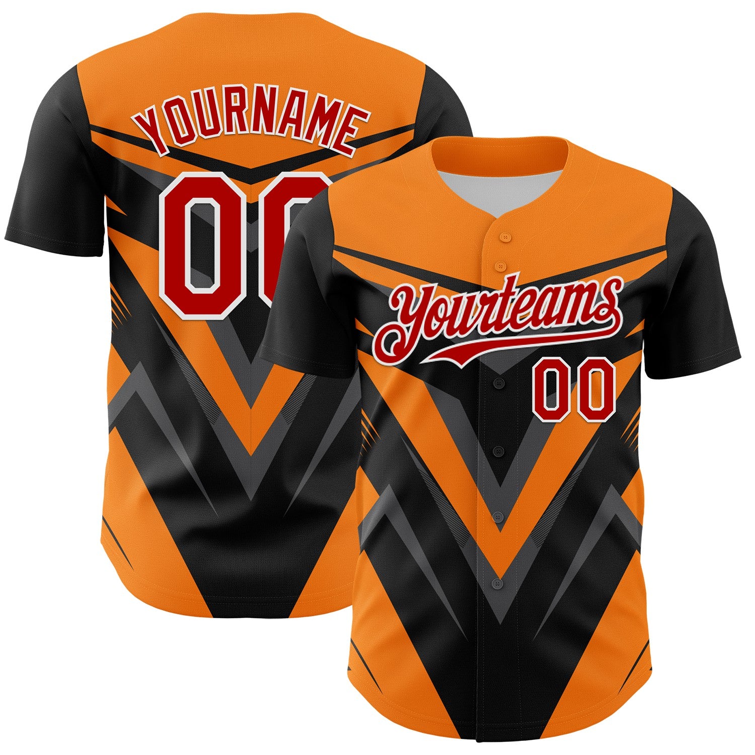 Custom Black Red White Bay Orange-Gray 3D Pattern Design Car Racing Formula Auto Motorsport Authentic Baseball Jersey